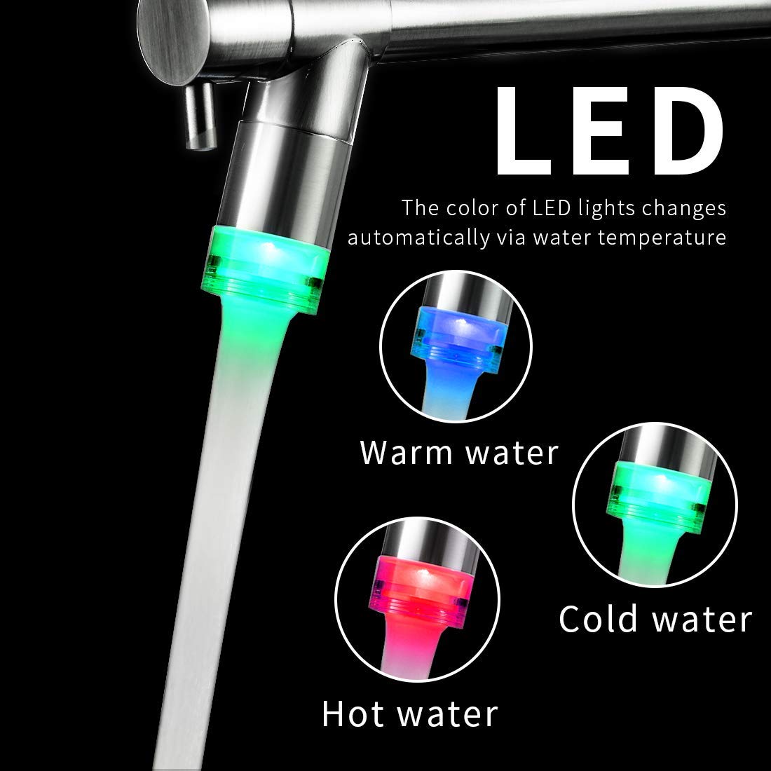 Fapully LED Kitchen Faucet with Sprayer & Soap Dispenser - Brushed Nickel for Modern Kitchens