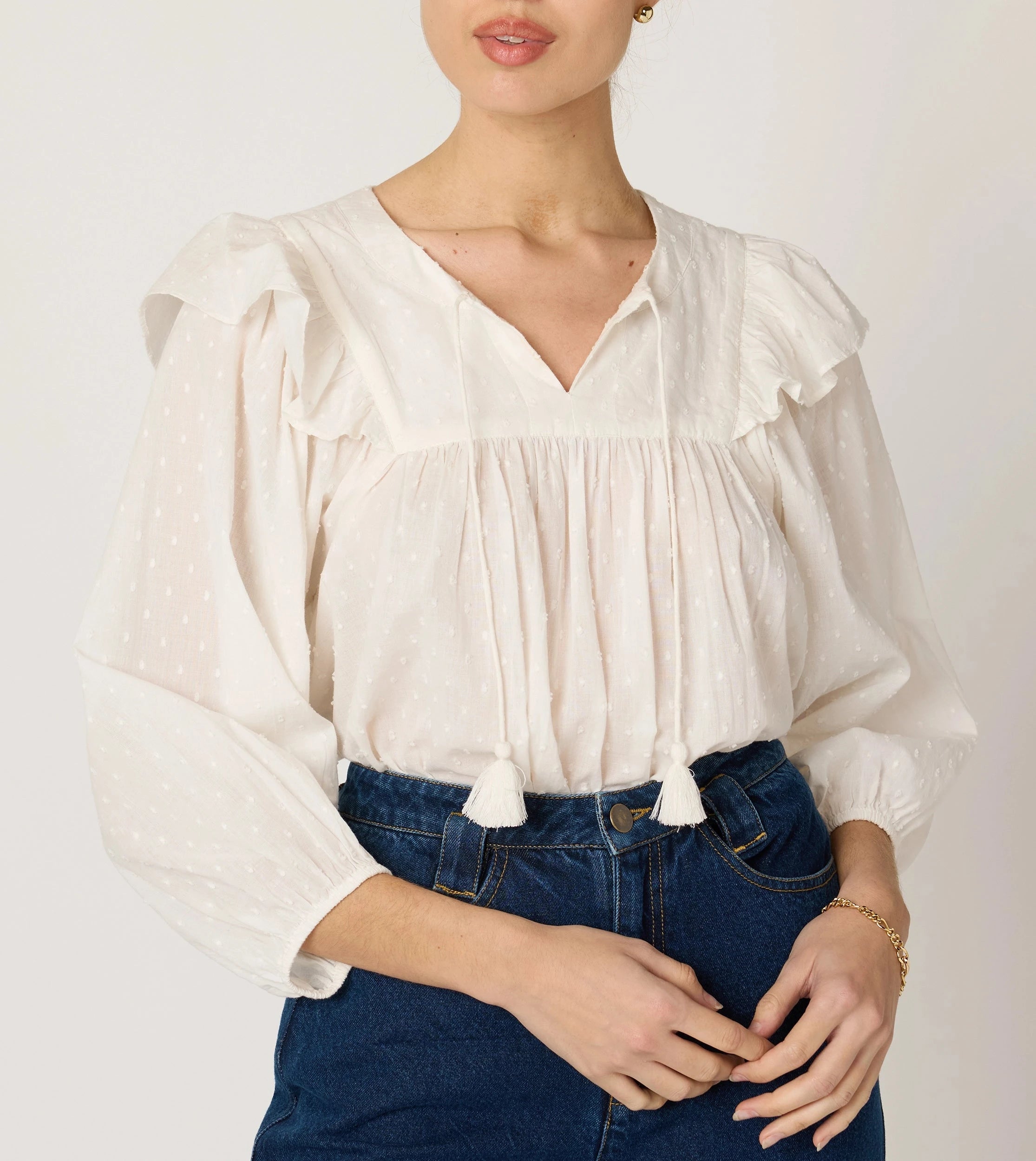Lina Blouse Women's Elegant Ivory Top - Perfect for Office Wear, Casual Outfits & Special Occasions