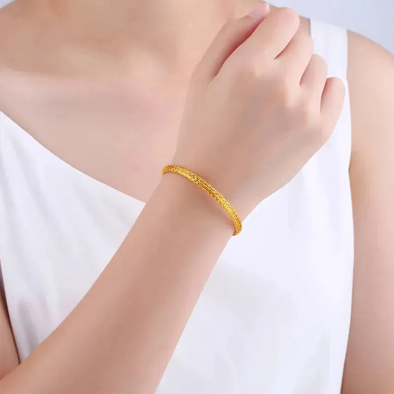 24K Pure Gold Bracelet for Women - 999 Solid Real Gold Adjustable Bangle, Classic & Trendy Fine Jewelry - Perfect for Gifts, Parties & Everyday Elegance (2023 Hot Sell)