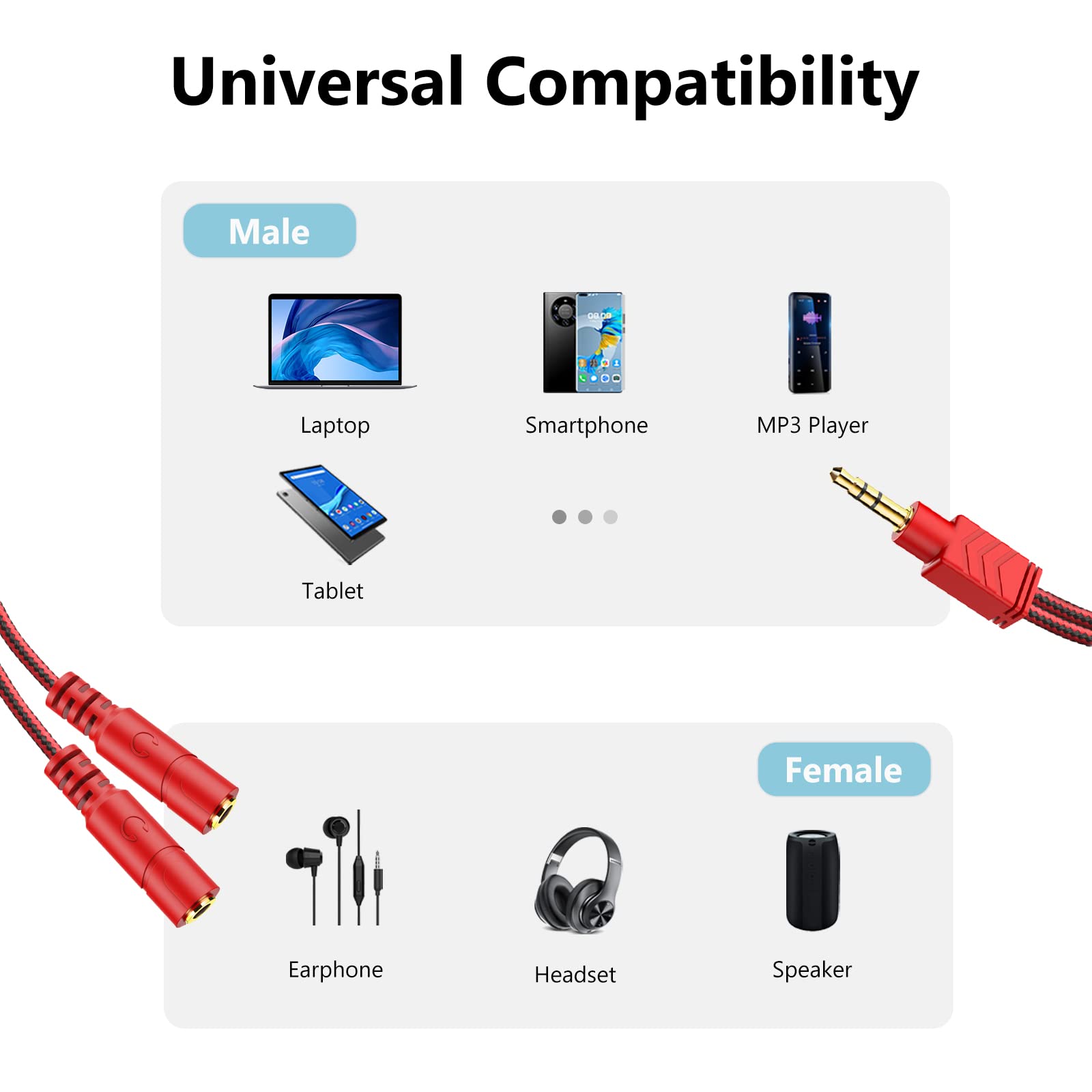 MillSO 3.5mm Audio Headphone Splitter - TRS Male to 2 Female Stereo Y Splitter Cable, 8inch, Dual Headphones & Speakers Compatible with Smartphone, MP3, Laptop, Tablet, PC - Perfect for Gaming, Travel & Office Use