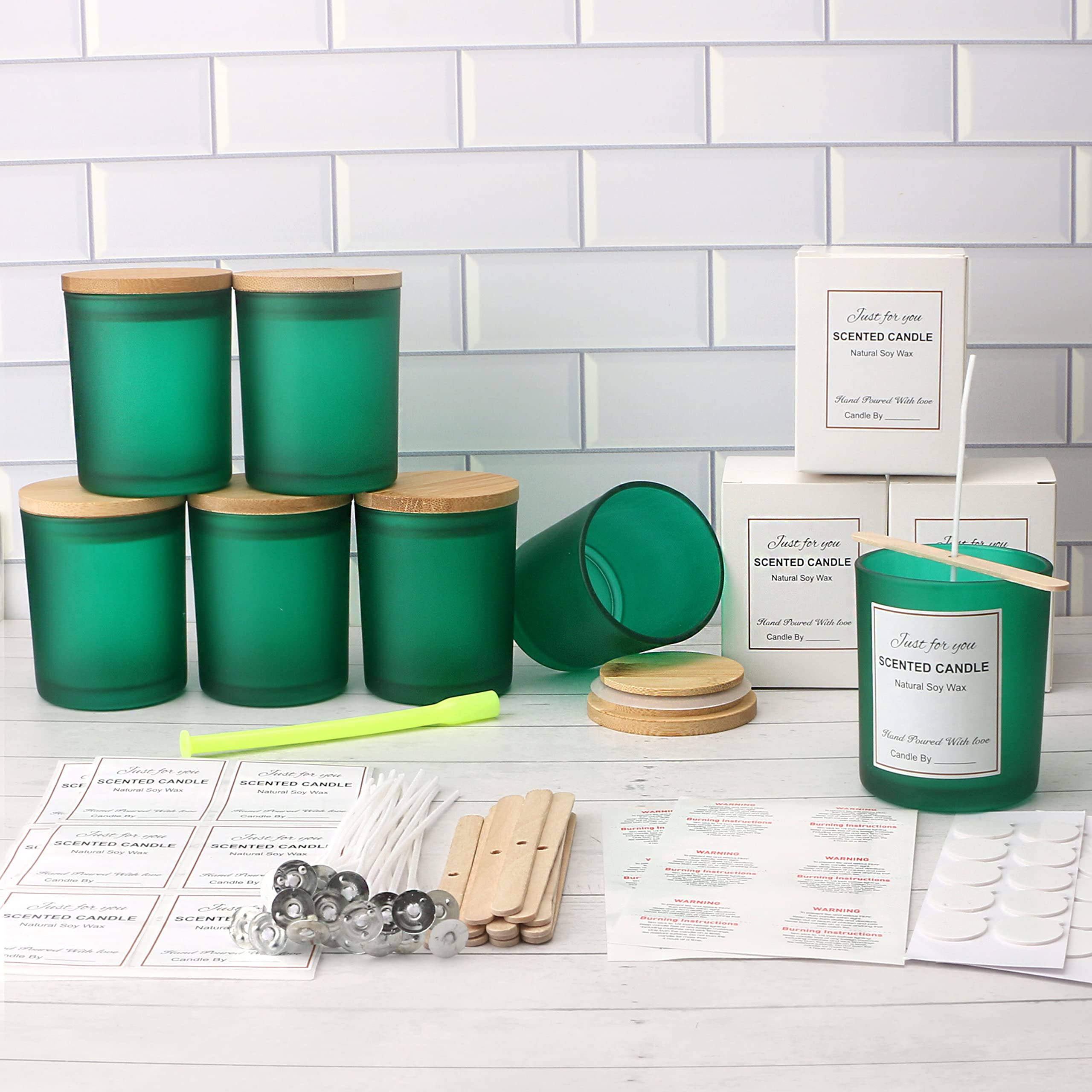 12 Pack 12 OZ Matt Green Glass Candle Jars with Lids - Bulk Empty Candle Containers for DIY Candle Making, Spice Storage & Home Decor - Perfect for Aromatherapy, Wedding Favors and Gift Packaging