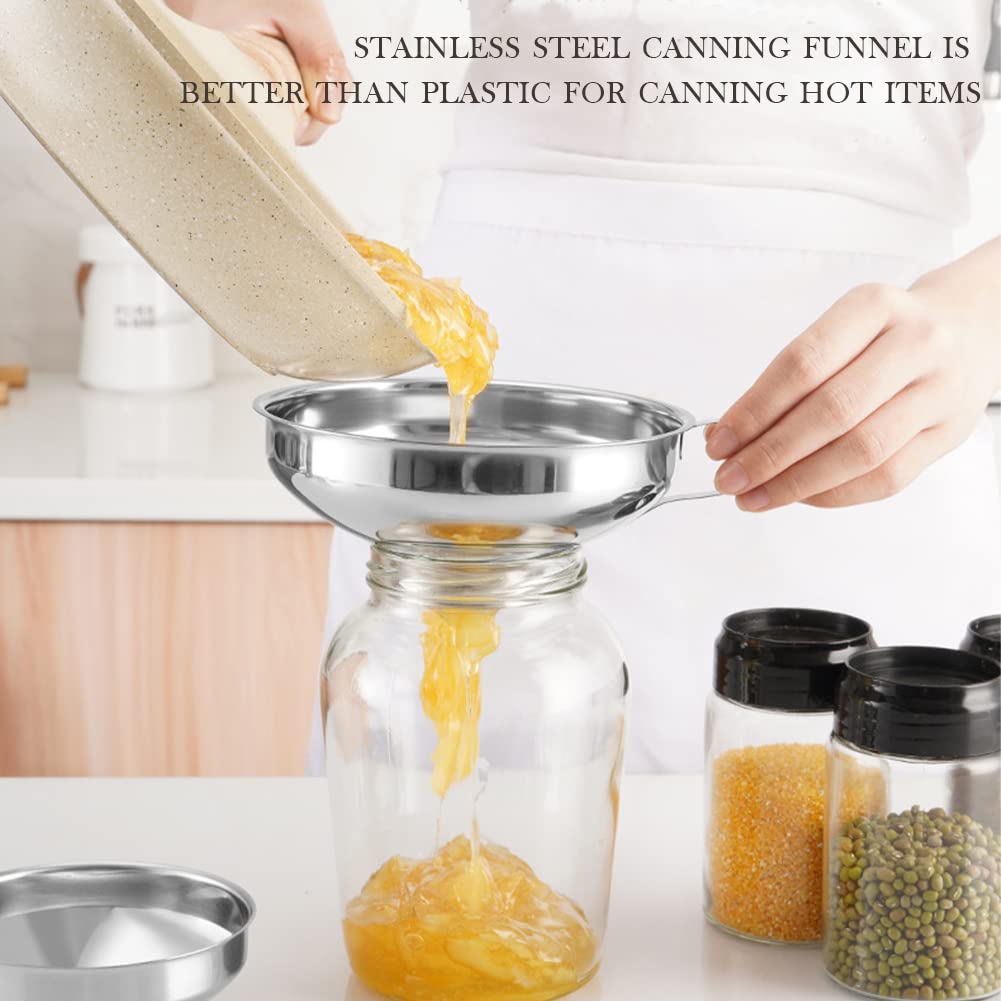 2 Pack Stainless Steel Canning Funnel for Wide & Regular Mouth Mason Jars - Heavy Duty Kitchen Funnel with Handle for Canning, Pickling, Jam Making & Food Preservation