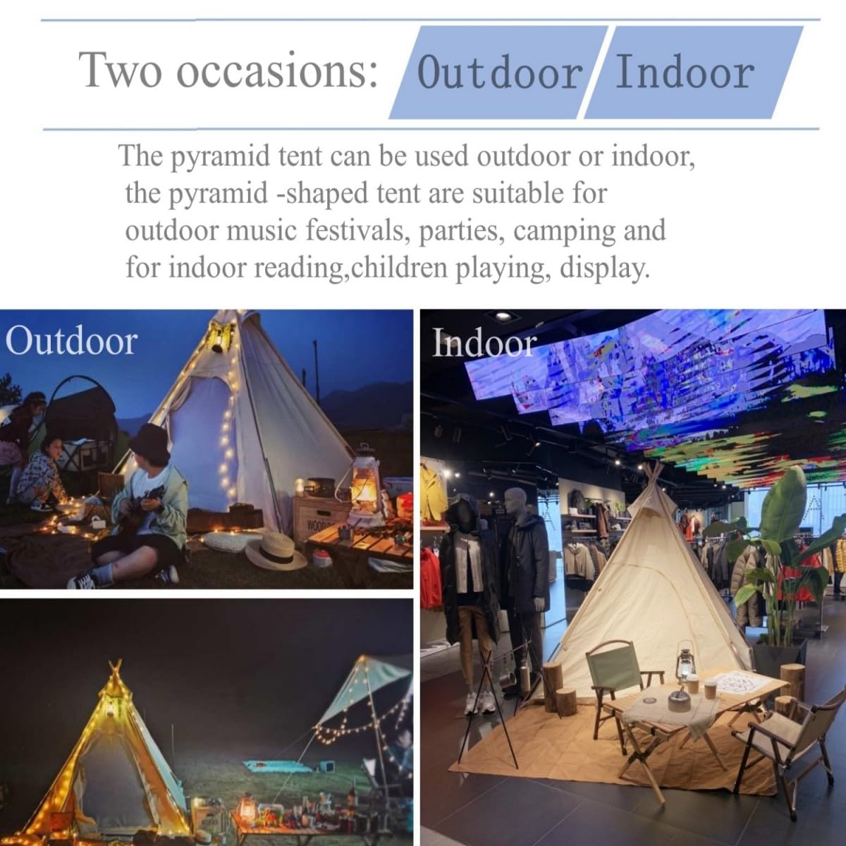 2 Person Outdoor Camping Tent - 2M Large Canvas Pyramid Teepee Tent for Adults - Perfect for Backpacking, Hiking & Glamping Adventures