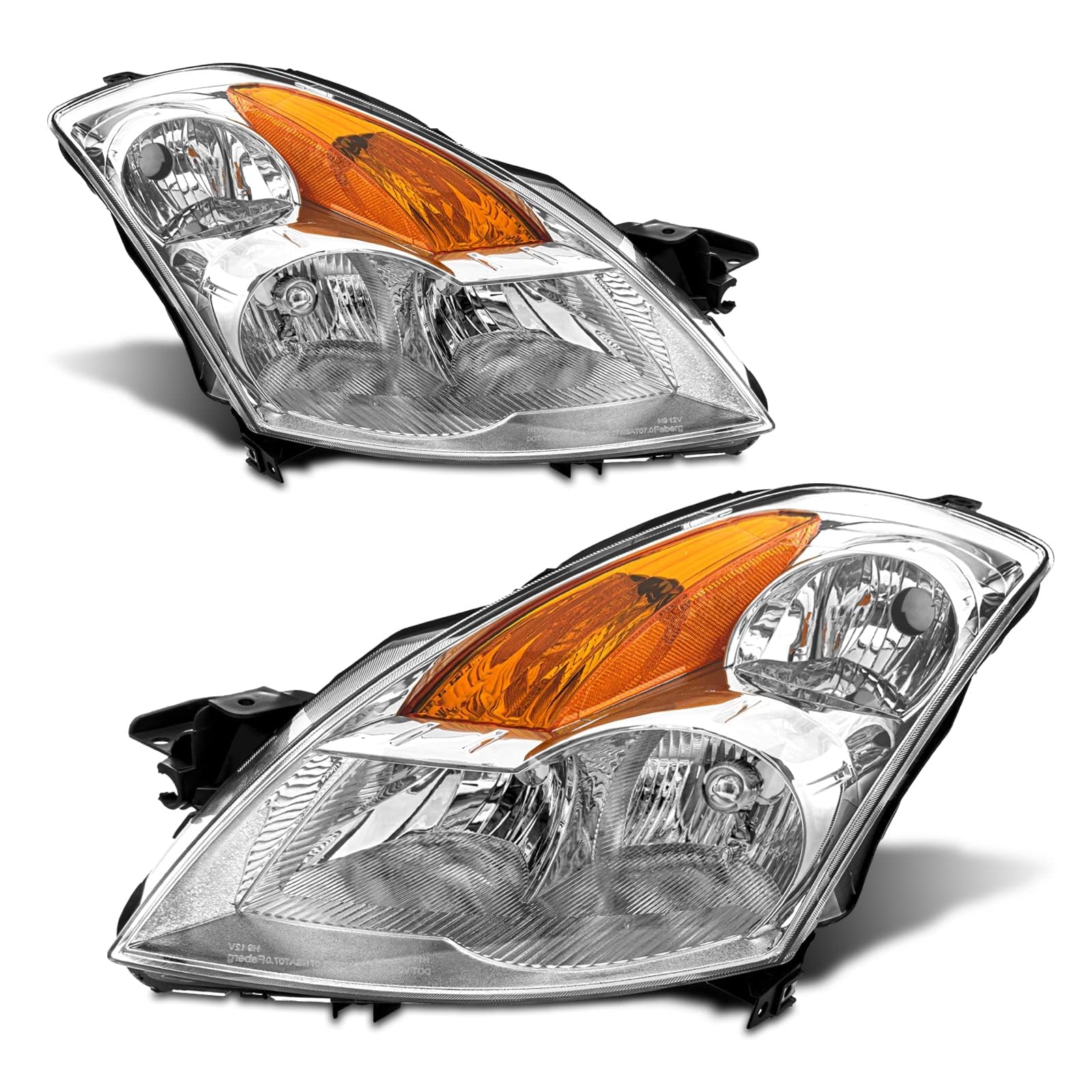 Nissan Altima Headlight Assembly Replacement - Compatible with 2007-2009 4Dr Sedan Models, Halogen Headlights, Clear Lens & Chrome Housing with Amber Reflector (Left & Right Pair) - Perfect for Night Driving and Enhanced Visibility