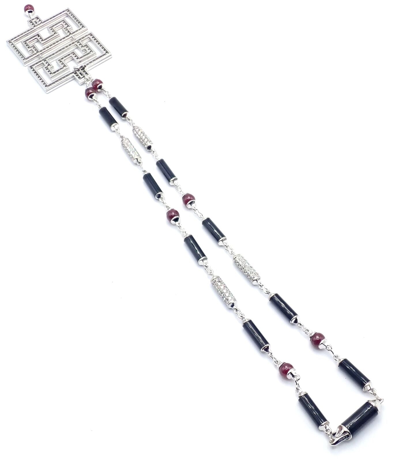 Cartier Le Baiser Du Dragon 18k White Gold Onyx Ruby Diamond Pendant Necklace - Luxury Jewelry Gift for Women, Perfect for Anniversaries & Special Occasions