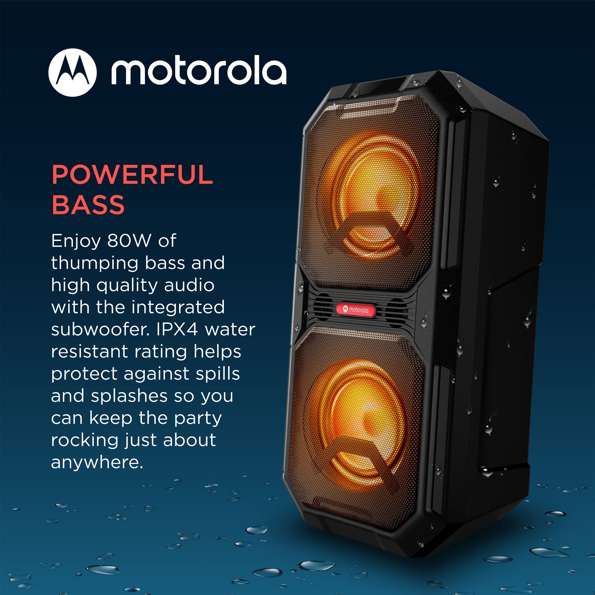 Motorola ROKR 820 80W Portable Bluetooth Speaker with Built-in Subwoofer & LED Lights - Wireless Speaker for iPhone Android, IPX4 Waterproof, HD Sound for Outdoor Parties, Beach, Pool & Home Use