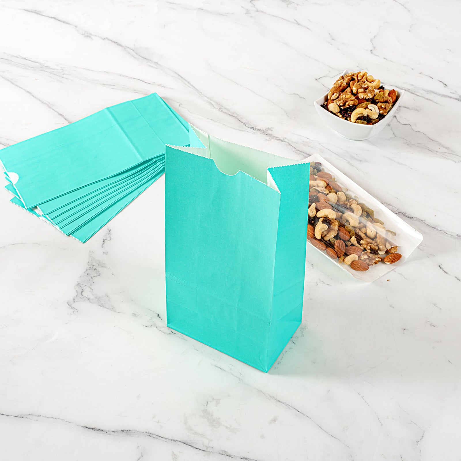 Premium Turquoise Paper Bags - 4 lb Capacity, 5 x 3.25 x 9.5 Inches - Pack of 100 - Perfect for Gift Wrapping, Party Favors & Retail Packaging