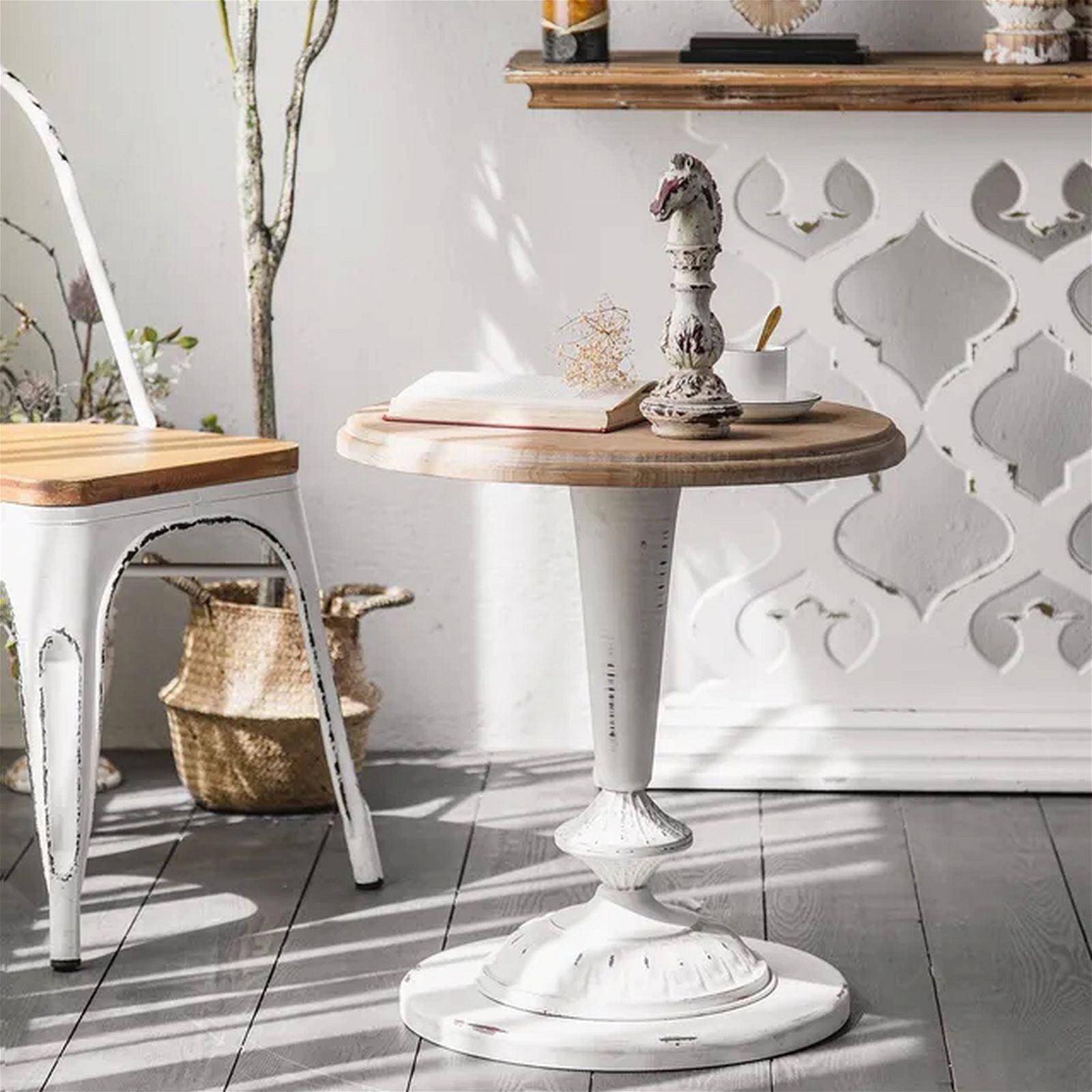 Criterion Beth End Table - 490mm Raw Pine Top with White Legs - Perfect for Living Room, Bedroom, or Office Side Table