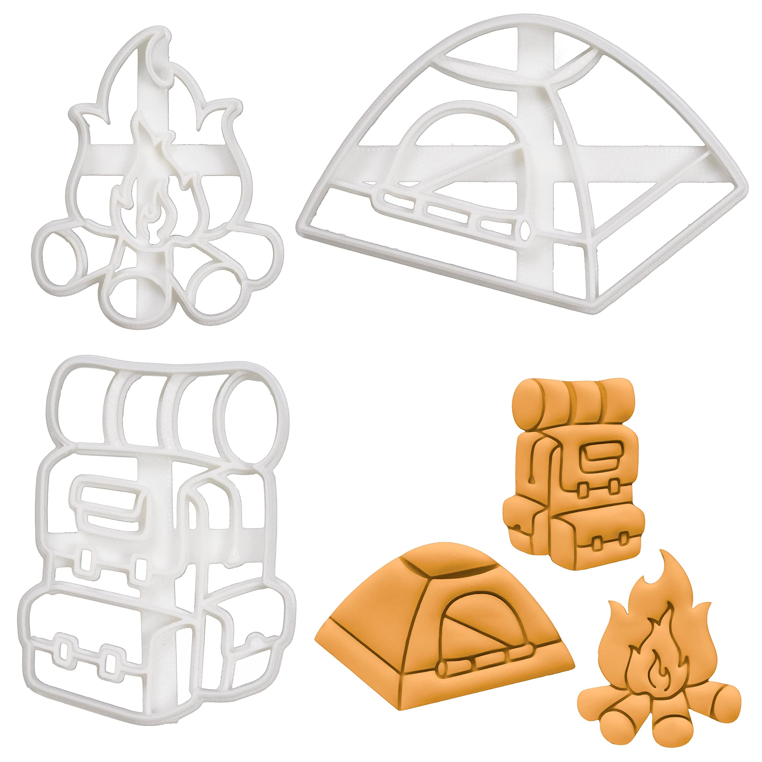 3-Piece Camping Cookie Cutter Set - Backpack, Tent & Bonfire Designs for Outdoor-Themed Baking | Perfect for Camping Parties, Kids Activities & Holiday Cookies