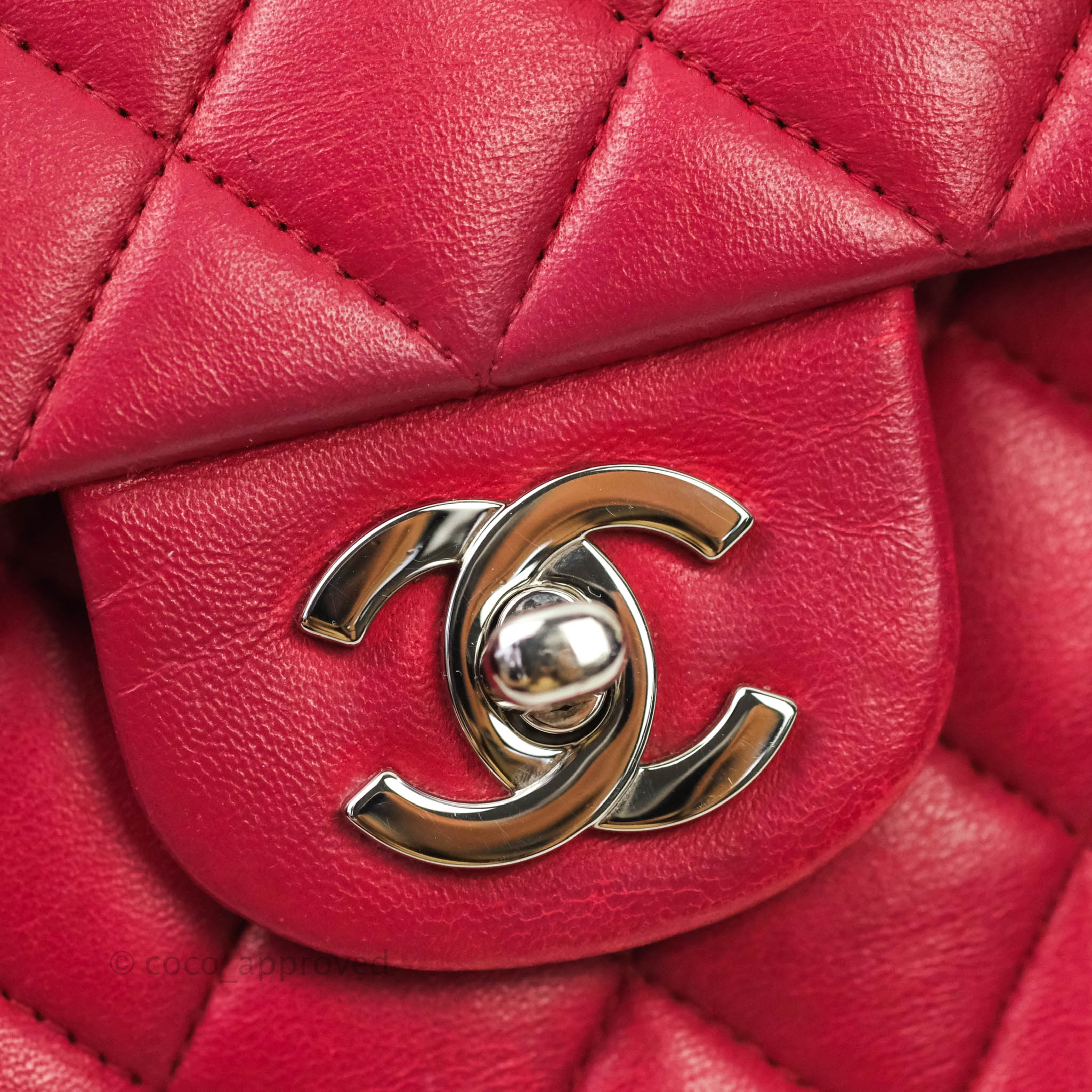 Chanel Classic Medium Double Flap Bag - Red Lambskin Leather with Silver Hardware | Luxury Handbag for Women, Perfect for Parties & Evening Events