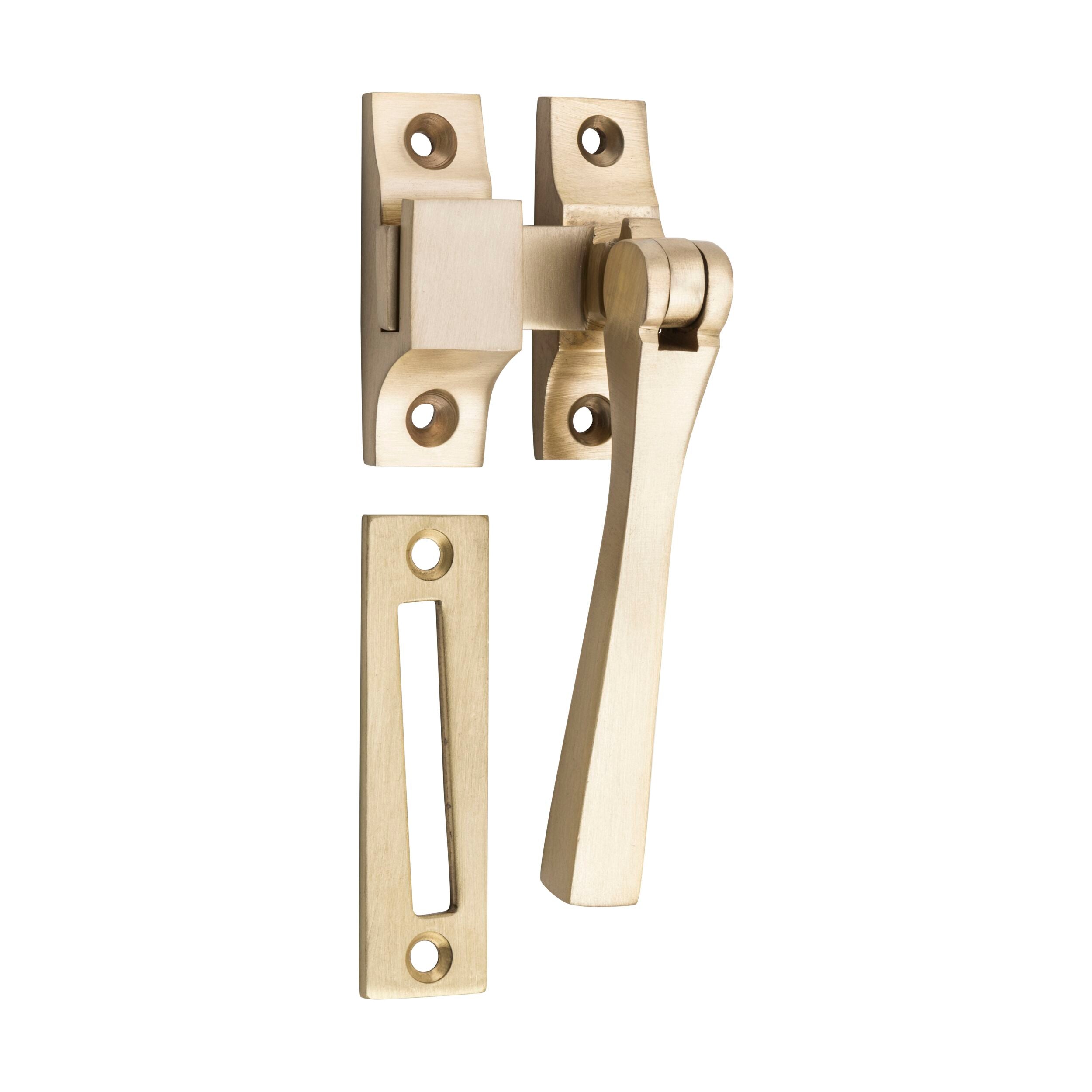 6664 Casement Window Fastener Square Satin Brass Finish 35mm x 30mm - Perfect for Home Improvement & Window Security