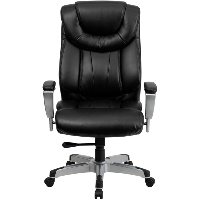 HERCULES Series Big & Tall 400 lb. Capacity Black LeatherSoft Executive Ergonomic Office Chair with Silver Adjustable Arms - Perfect for Home Office, Gaming, and Professional Workspaces