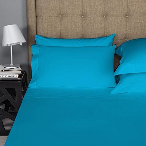 Premium 1500-TC Long-Staple Pima Cotton 4-Piece Sheet Set - 1 Fitted Sheet, 1 Flat Sheet, 2 Pillowcases - Fits 10-12 Inch Deep Pockets - Full Size Turquoise Solid Pattern - Ultra Soft & Breathable for Luxury Bedding Comfort - Perfect for Master Bedrooms, Guest Rooms & Hotels