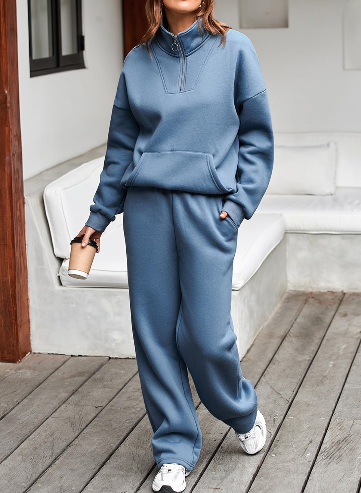 Aleumdr Women's 2-Piece Matching Sweatsuit Set - Zip Up Hoodie & Jogger Pants Lounge Wear for Yoga, Running & Casual Outfits