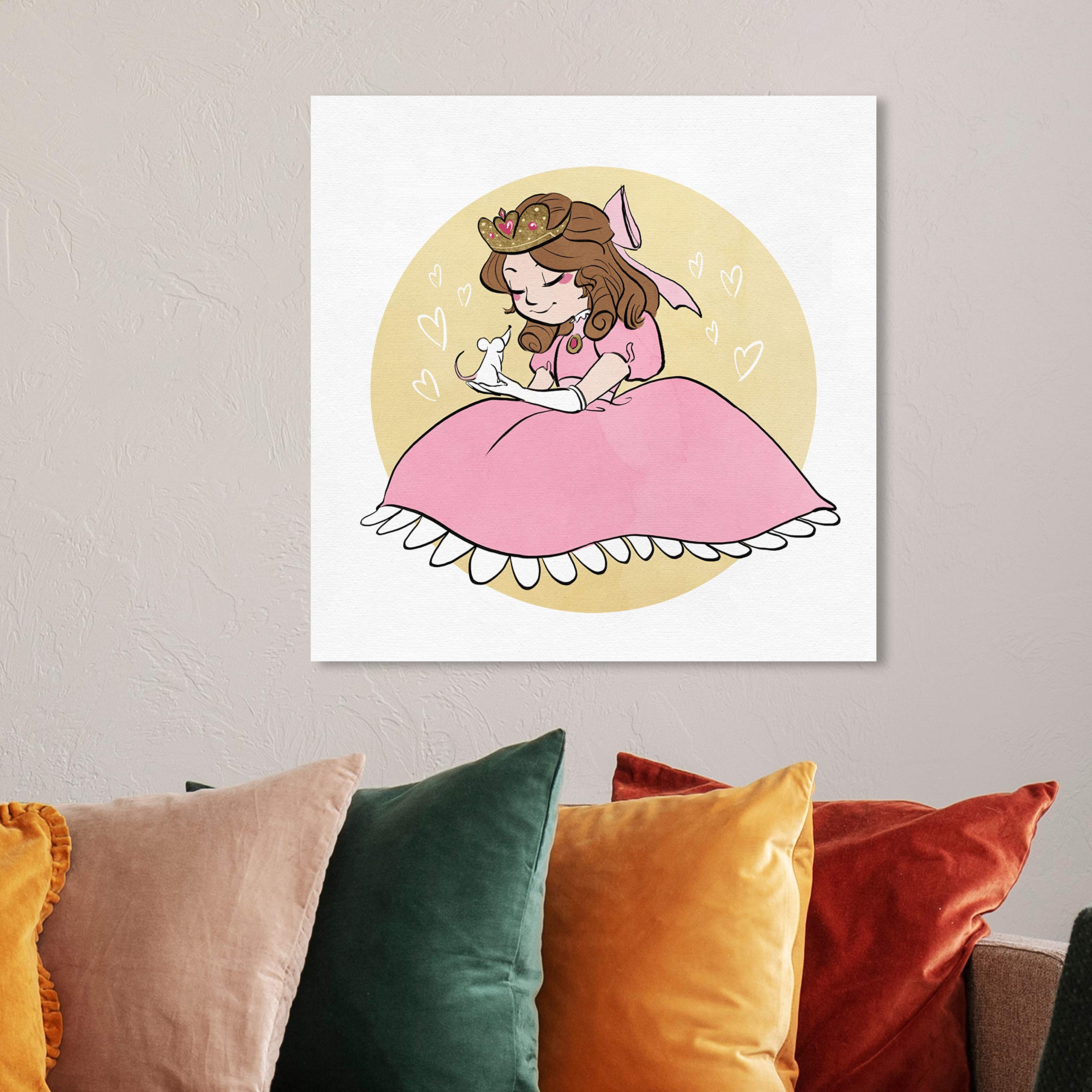 Precious Princess Fantasy Wall Art Canvas Print - 12x12 Inch Pink & Yellow Home Decor by Oliver Gal Artist Co. - Perfect for Nursery, Bedroom & Kids Room Decor
