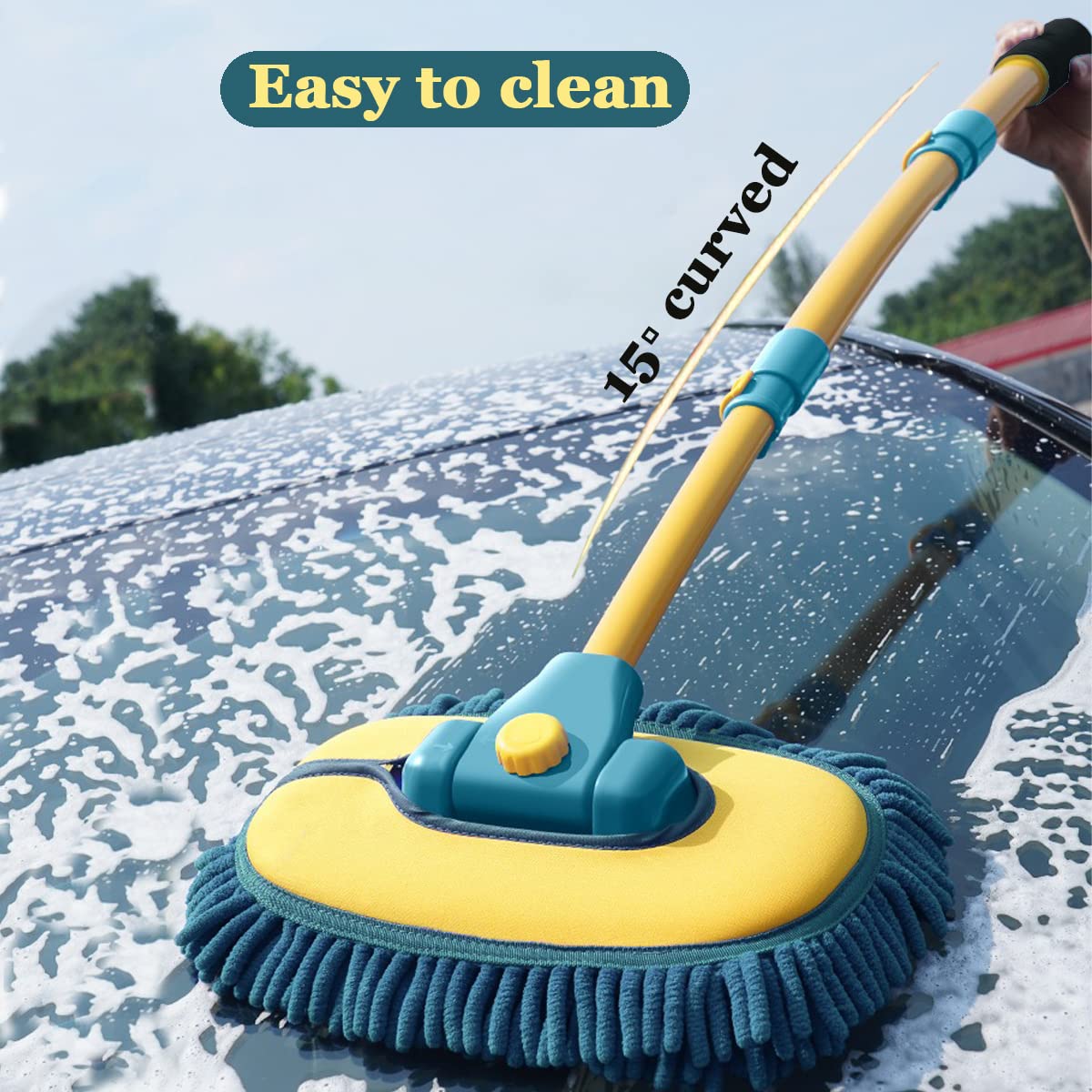 Long Handle Car Wash Brush with Microfiber Mitt, 1 Replacement Head & Extension Pole - Complete Car Cleaning Kit for Cars, Trucks, SUVs, and RVs - Ideal for Home and Professional Use