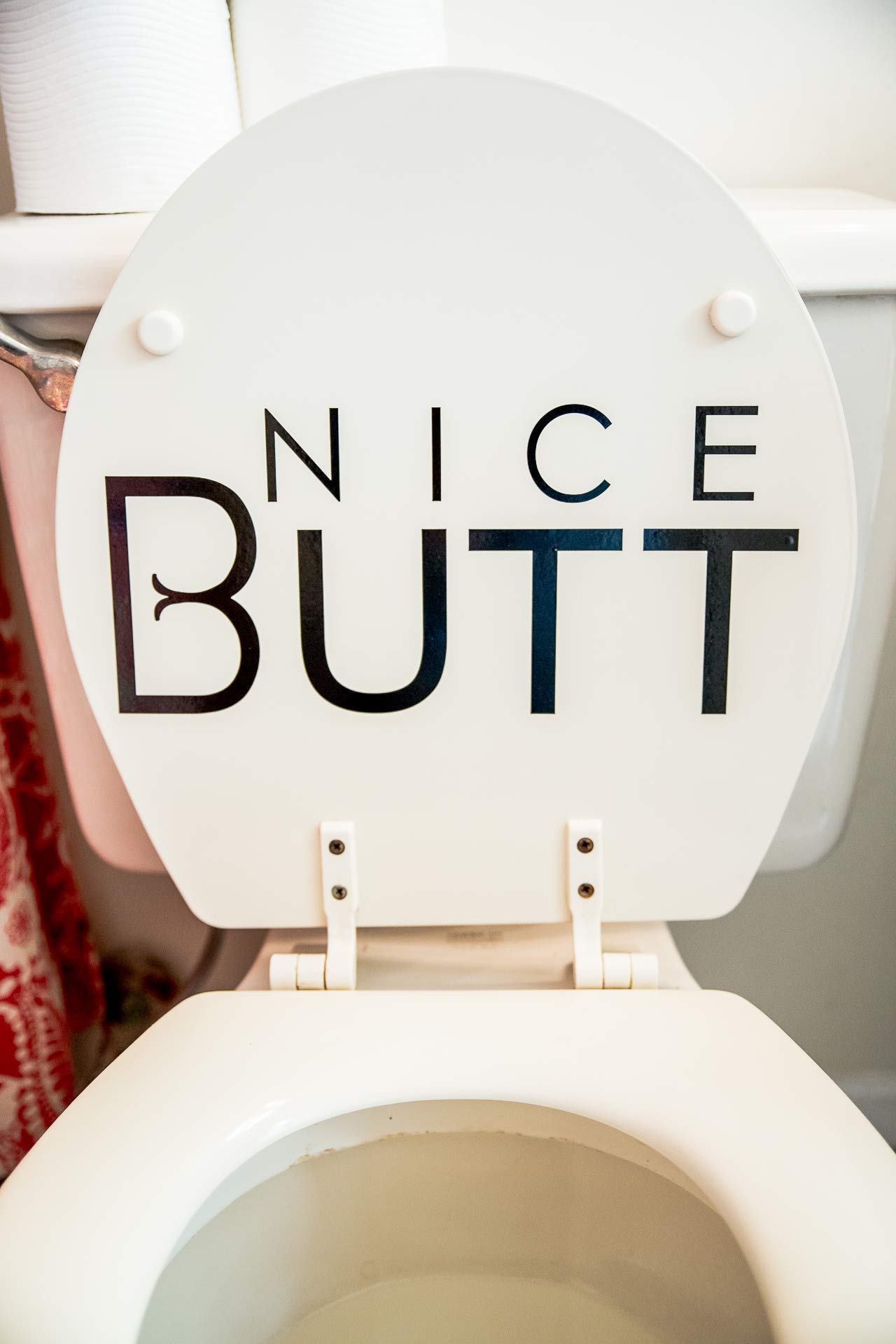Funny Bathroom Sign - Nice Butt Black Vinyl Toilet Decoration for Bathroom Humor | Perfect for Home, Office or Restaurant Restroom Decor