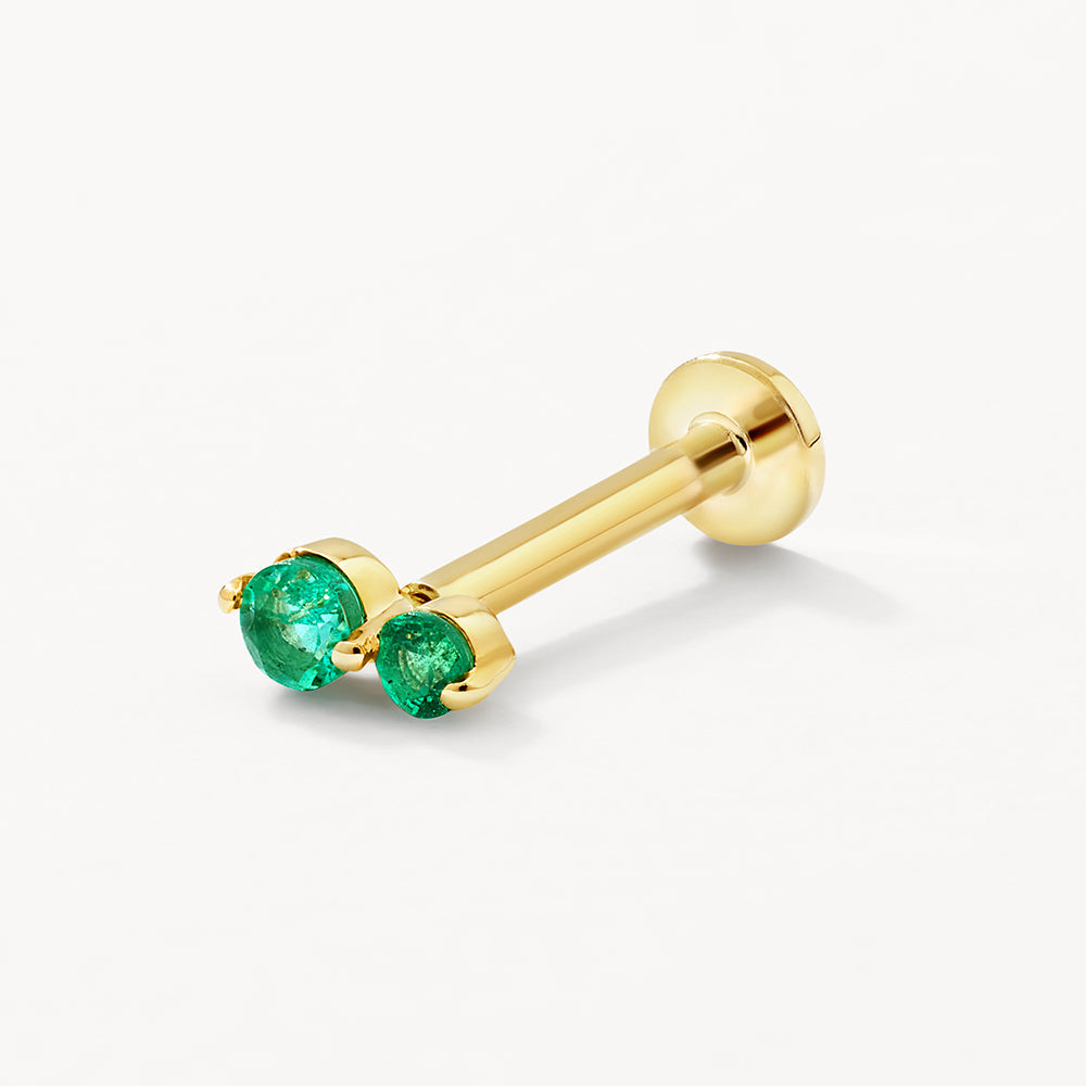 10k Gold Emerald Twin Cluster Helix Single Stud Earrings - Perfect for Parties, Weddings & Everyday Elegance