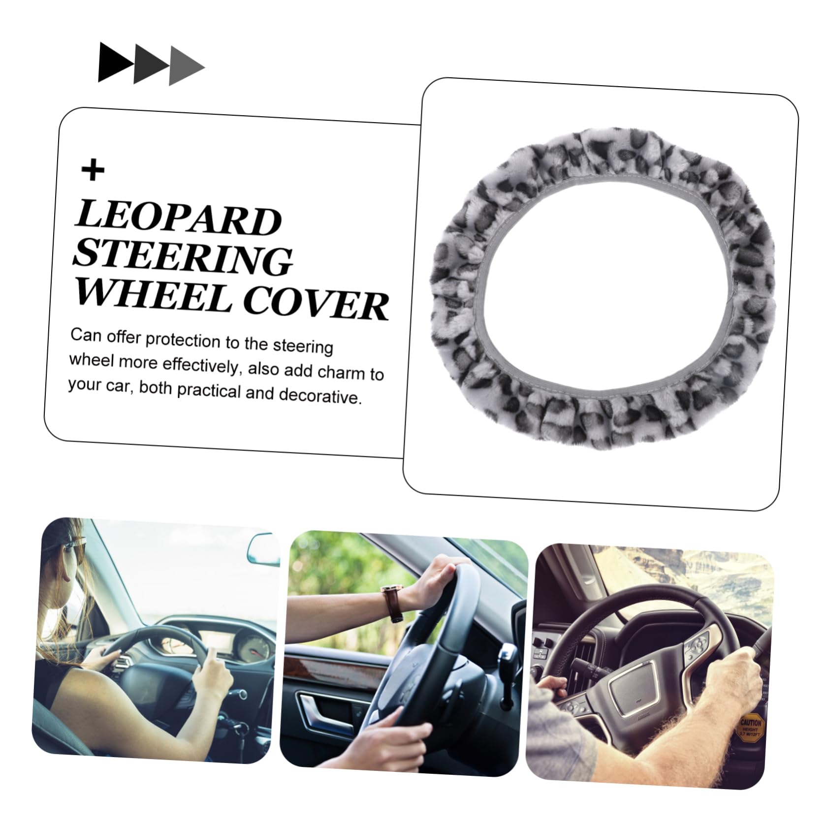 VICASKY 2-Piece Fluffy Elastic Steering Wheel Cover Set - Soft Leopard Print Car Accessory for Men & Women - Perfect for Winter Driving Comfort & Stylish Interior Upgrade