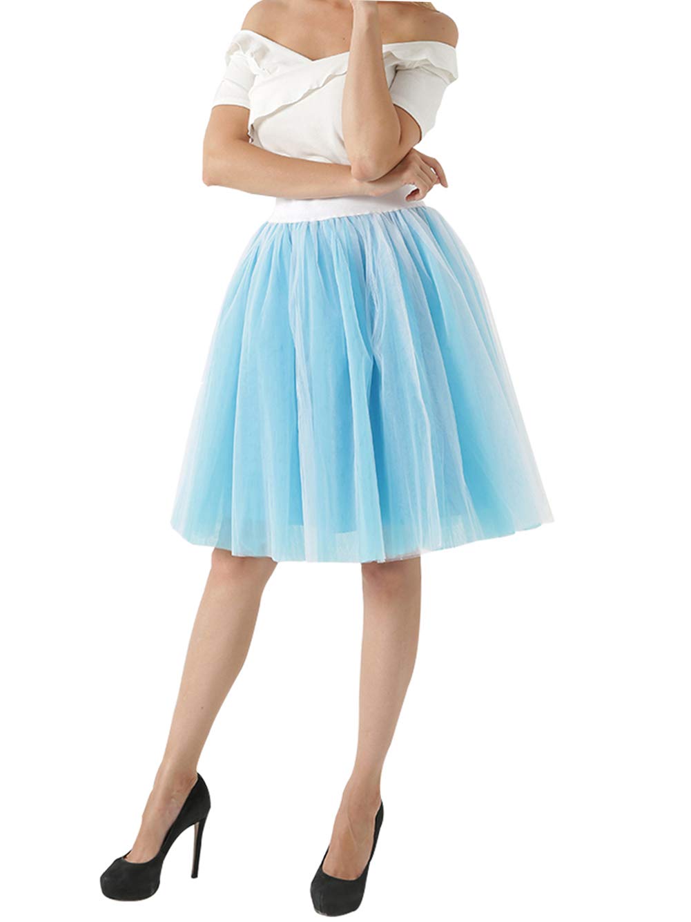 FEOYA Women's 5-Layer Tutu Skirt Knee Length Tulle A-Line Pleated Princess Skirt for Prom, Wedding, Evening Gown, Party & Special Occasions - Elegant Ballet Dance Skirt for Women & Girls