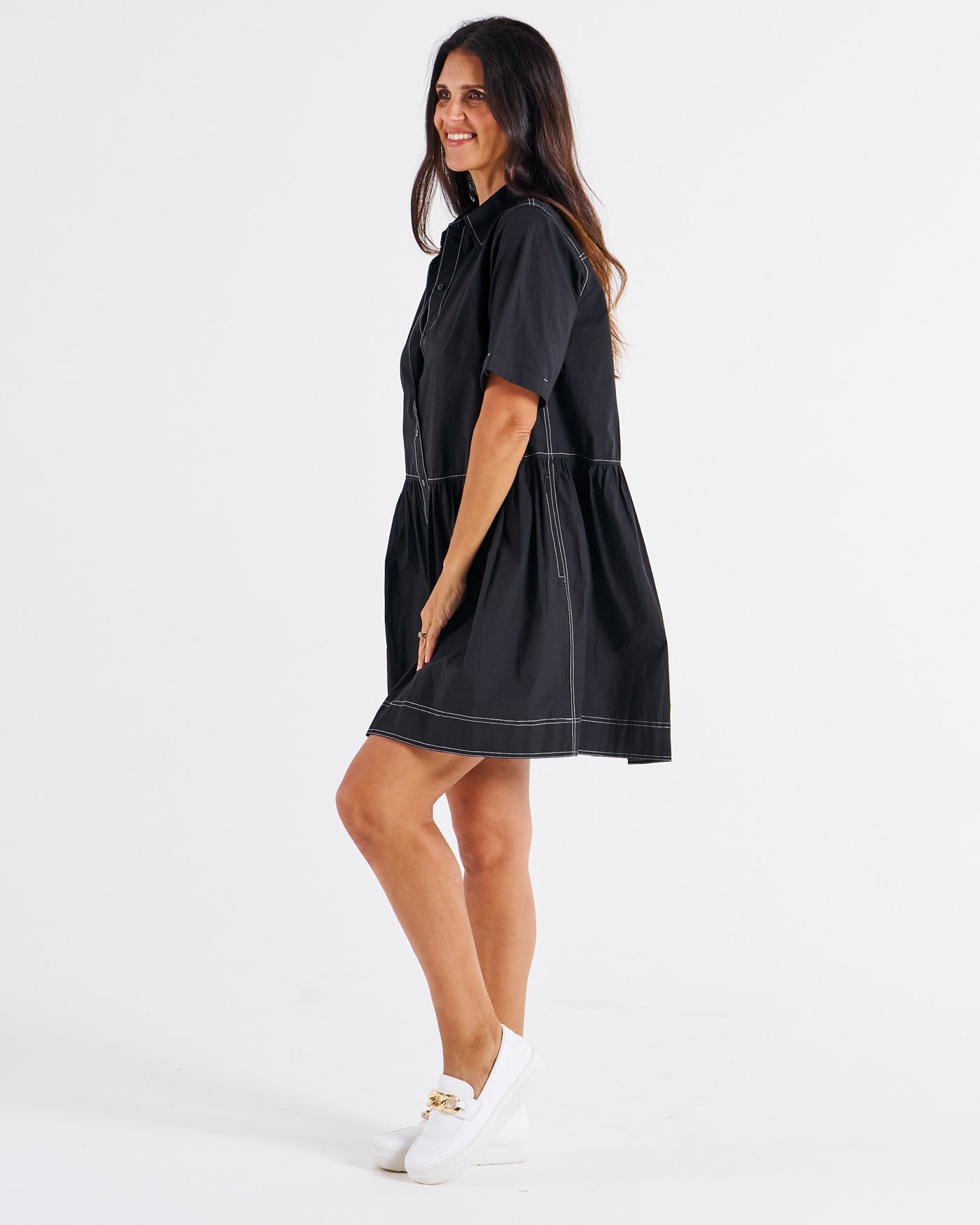 Betty Basics Denver Cotton Dress for Women - Soft & Comfortable Black Casual Dress - Perfect for Everyday Wear, Office, and Outings