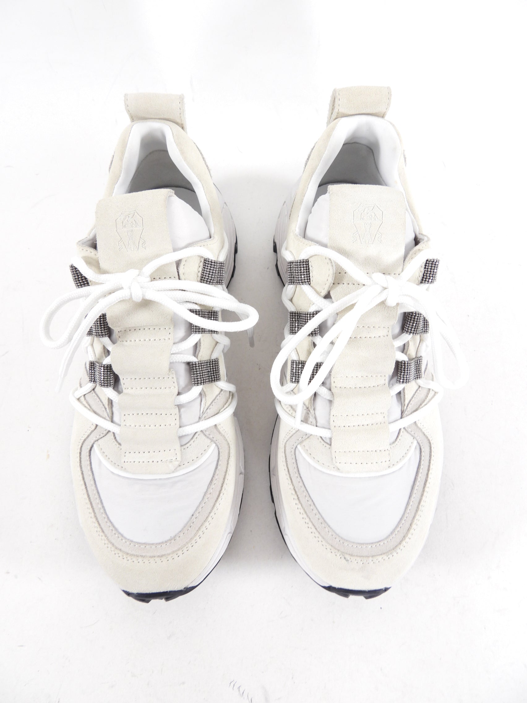 Brunello Cucinelli Women's White Chunky Sneakers - Monili Design Size 37 | Stylish Comfort for Casual Outings & Everyday Wear