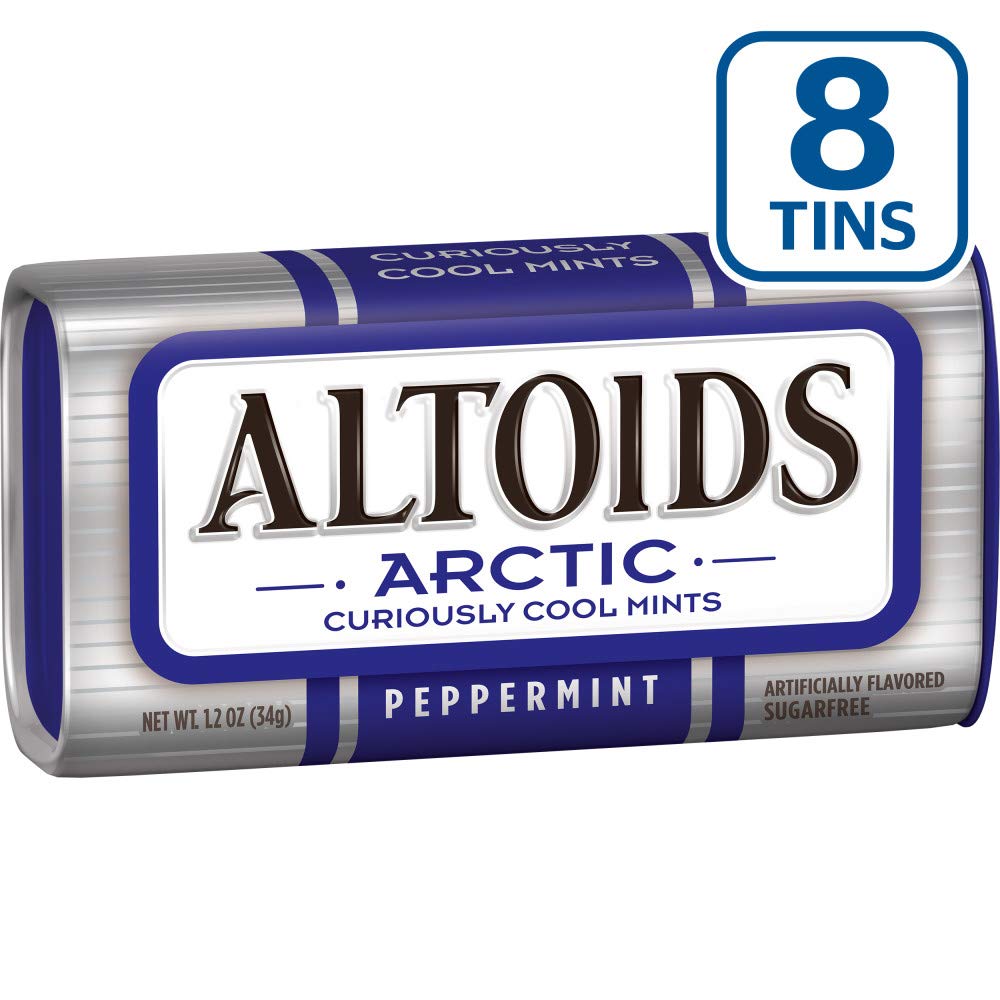 ALTOIDS Arctic Peppermint Breath Mints - 8 Pack of 1.2 oz Tins | Fresh Mint Hard Candy for Bad Breath | Perfect for Office, Travel & After Meals