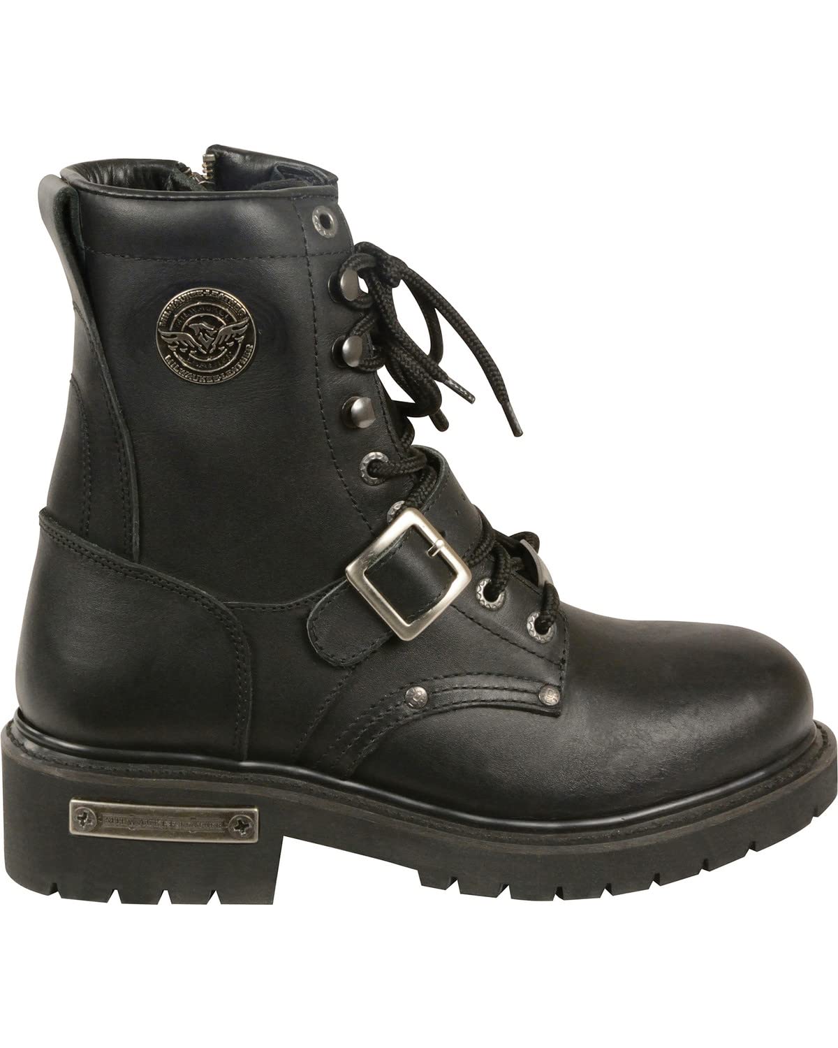Milwaukee Leather Men's Buckled Lace-Up Work Boots - Round Toe Black Size 12 - Durable & Comfortable for Construction, Outdoor Work & Casual Wear