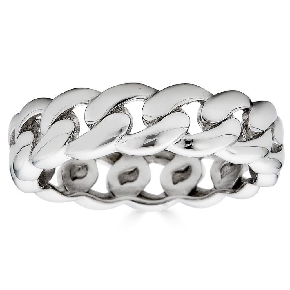 HarlemBling 925 Sterling Silver Cuban Link Ring for Men & Women - Wedding Band, Pinky or Any Finger - Real Solid Silver Jewelry - Perfect for Gifts, Parties & Everyday Wear
