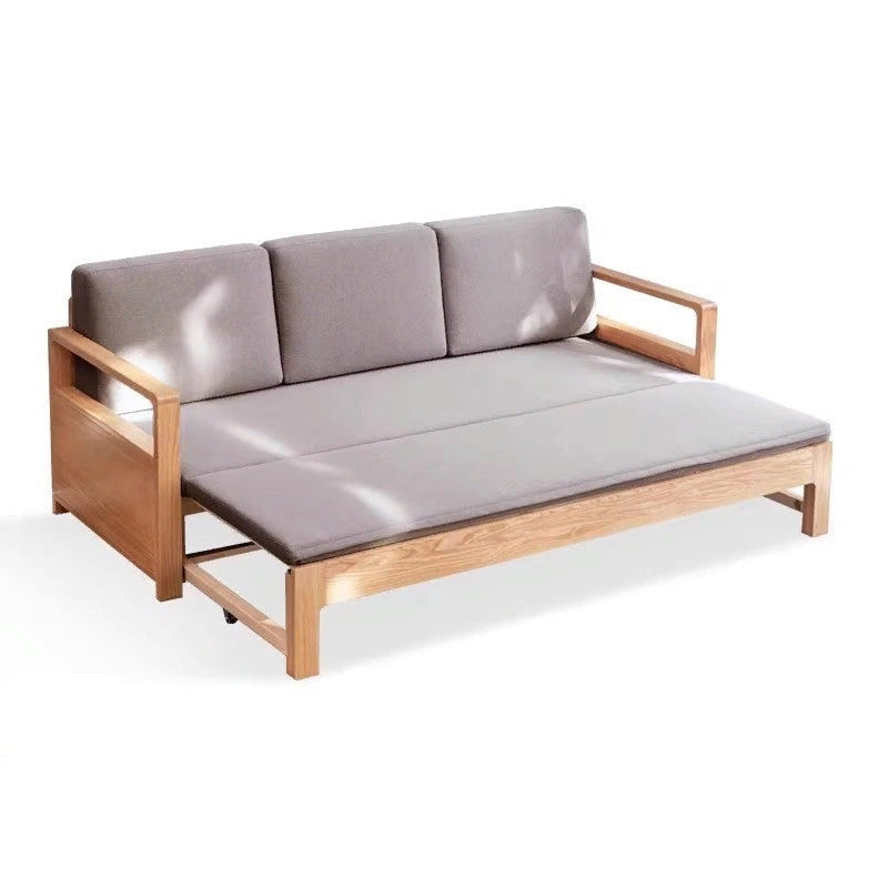 Oak Solid Wood Folding Storage Sofa Bed - Convertible Guest Bed & Space-Saving Furniture for Small Apartments, Living Rooms & Dorm Rooms