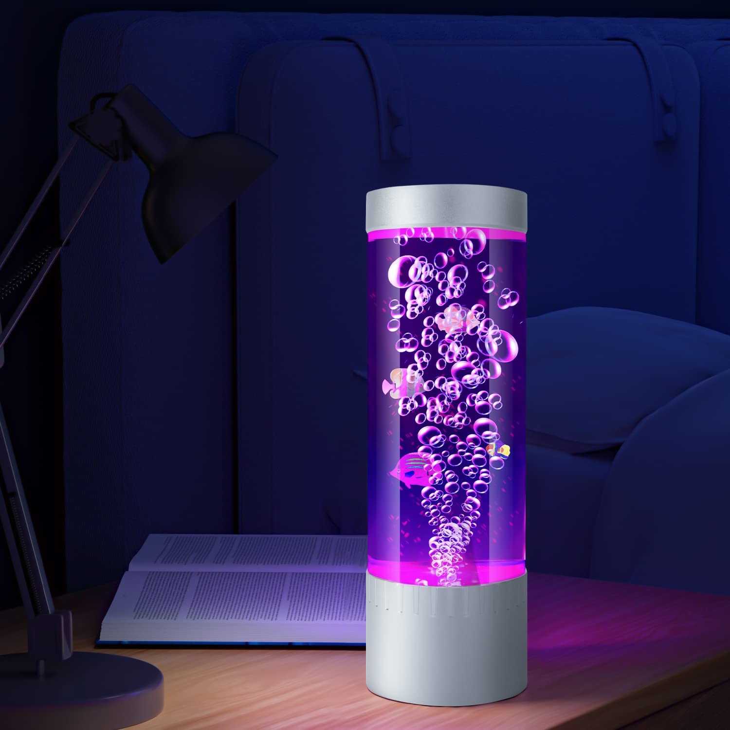 Bubble Fish Lamp - Sensory Bubble Tube Light with Moving Artificial Fish, LED Aquarium Lamp for Home & Office Decor - Perfect Gift for Kids & Adults - Creates Relaxing Ambiance for Bedrooms, Living Rooms & Therapy Spaces