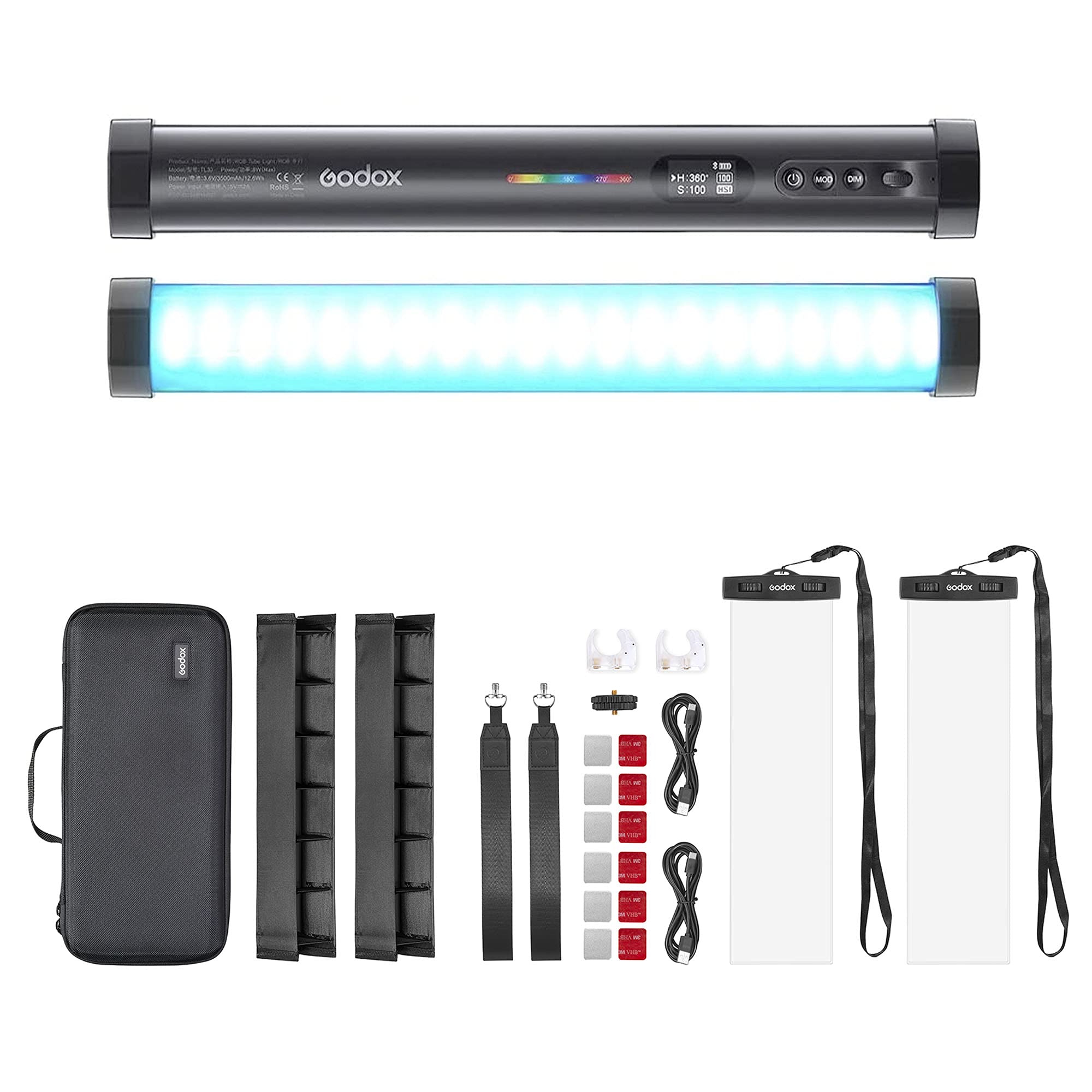 Godox TL30-K2 RGB LED Tube Light 2-Light Kit with Remote Control - Professional Photography & Video Lighting for YouTube, TikTok, Studio, and Vlogging