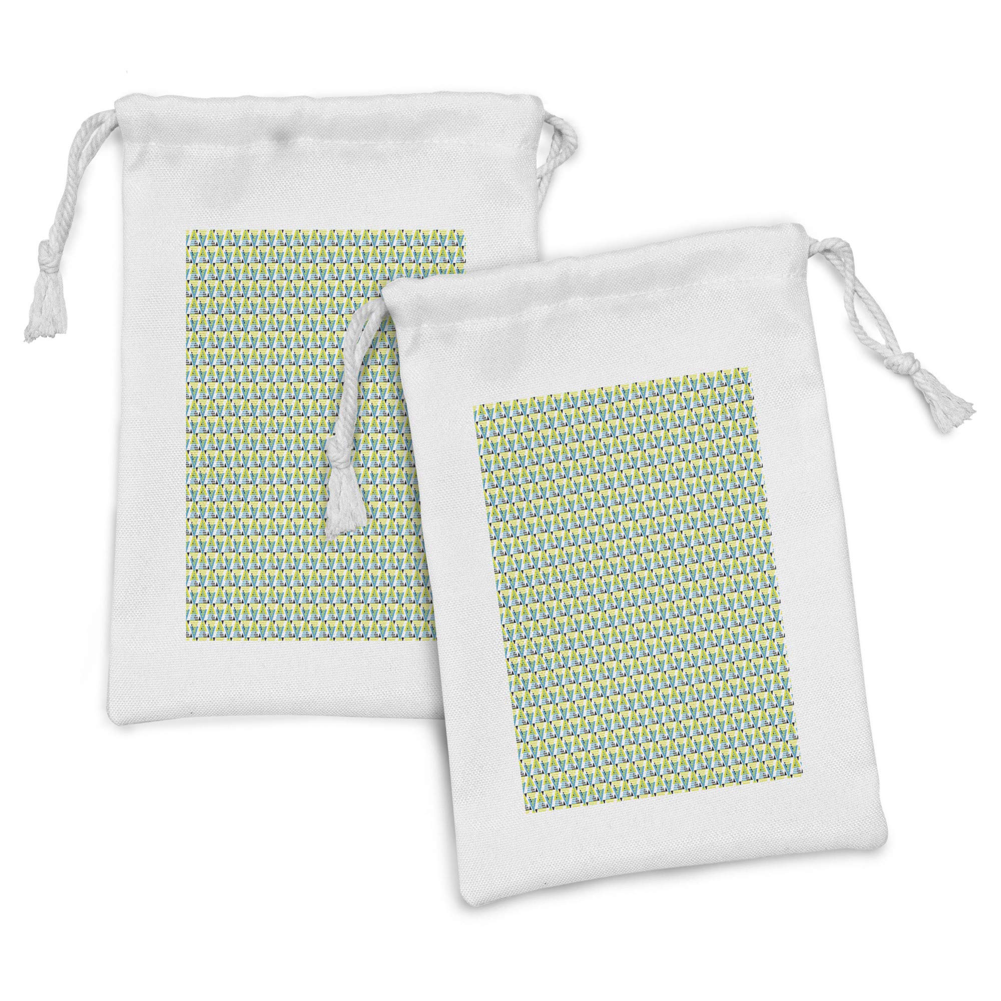 Ambesonne Geometric Fabric Pouch Set of 2 - Contemporary Tribal Inspired Vertical Triangle Drawstring Bags for Toiletries, Masks & Gifts (9