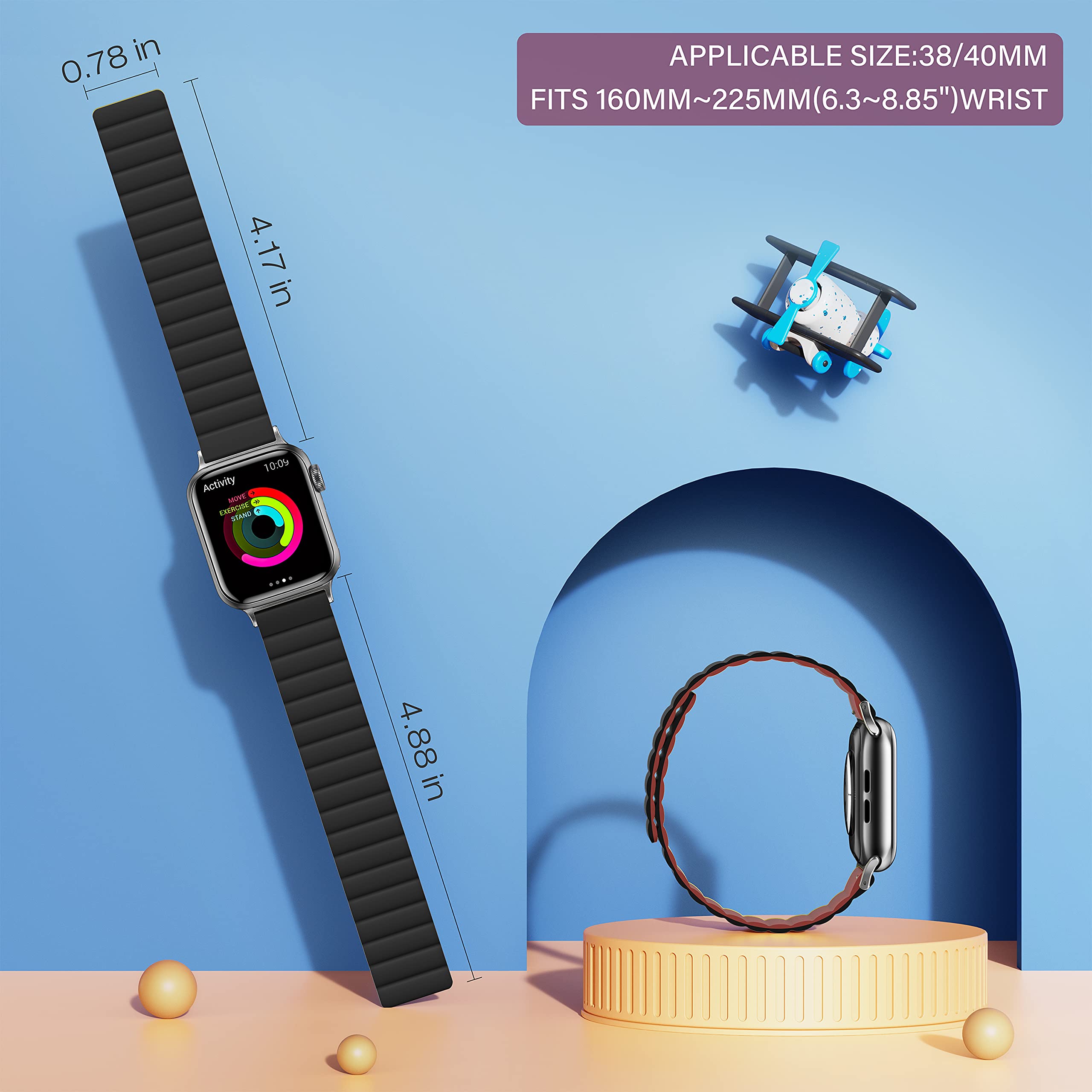 Premium Magnetic Apple Watch Bands Compatible with iWatch Series SE/6/5/4/3/2/1 - 38mm/40mm/42mm/44mm Silicone Strap with Strong Magnet for Secure Fit - Adjustable Sport Band for Women & Men - Perfect for Workouts, Running & Everyday Wear