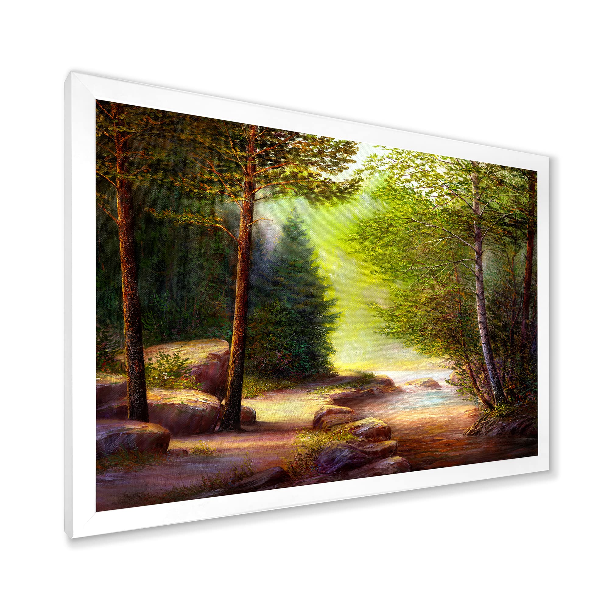 DesignQ Morning Sunlight Through The Spring Trees Lake House Framed Wall Art - Nature Landscape Painting for Living Room, Bedroom & Office Decor - Perfect Gift for Housewarming & Holidays