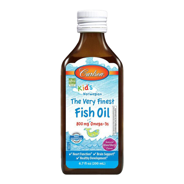 Carlson Labs Kid's The Very Finest Fish Oil - 800mg Omega-3 Supplement with Natural Mixed Berry Flavor, 200ml Bottle - Supports Brain Development & Immune Health for Children - Perfect for Daily Nutrition & Picky Eaters