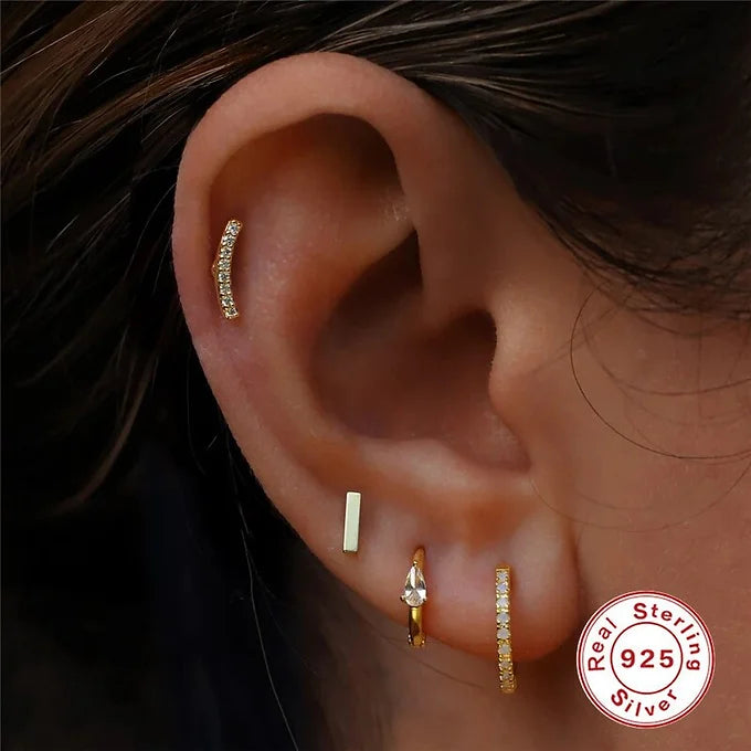 Sterling Silver Flower Cartilage Earrings - Dainty Bar Conch Studs for Women | Perfect for Everyday Wear, Gifts & Special Occasions | HC039