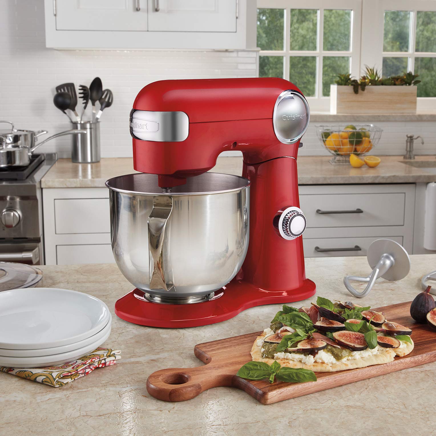 Cuisinart SM-50RC 5.5-Quart Stand Mixer with 12 Speeds & 500W Motor - Includes Bowl, Dough Hook, Whisk & Paddle - Perfect for Baking Bread, Cakes & Cookies - Red Tilt-Head Design for Home Bakers