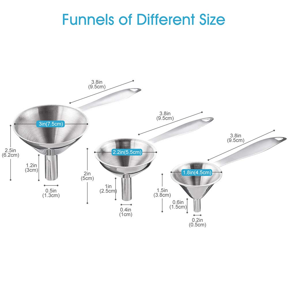 Premium 3-in-1 Stainless Steel Kitchen Funnel Set - Food Grade Metal Funnels for Bottles, Essential Oils, Spices & Liquids | Small, Mini & Medium Sizes for Cooking, Baking, DIY & Home Brewing