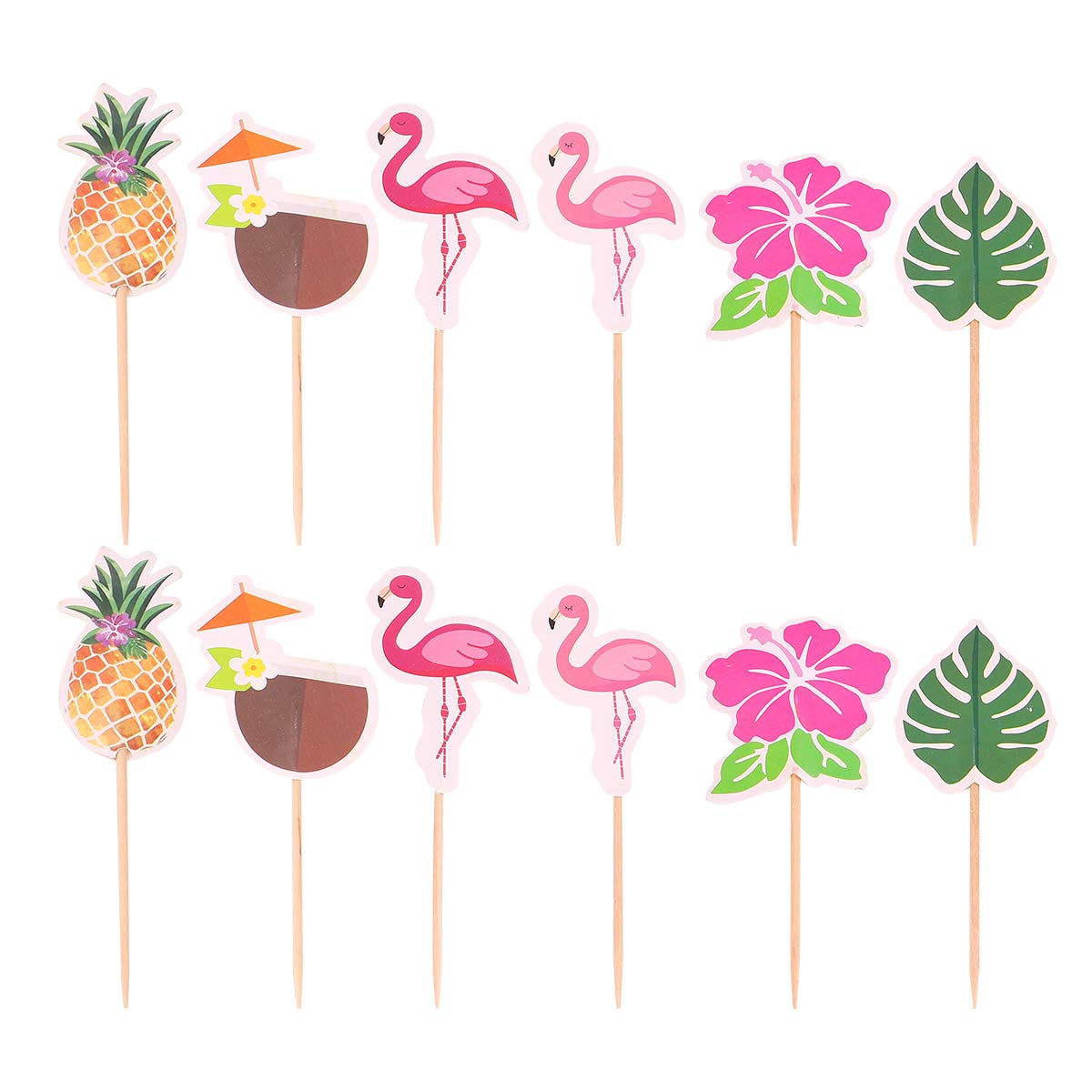 Amosfun Hawaiian Party Cake Toppers - Pineapple, Monstera & Flamingo Cake Decorations (Assorted Colors) for Birthday, Wedding & Tropical Themed Cakes - Perfect for Beach Parties, Luau Events & Summer Celebrations