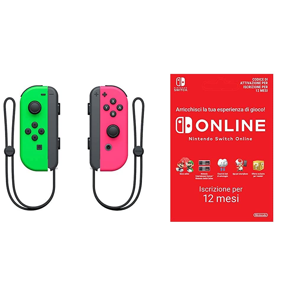Nintendo Switch Console with Neon Green/Pink Joy-Con Controllers & 365-Day Online Membership Download Code - Perfect for Family Gaming, Travel Entertainment, and Multiplayer Fun