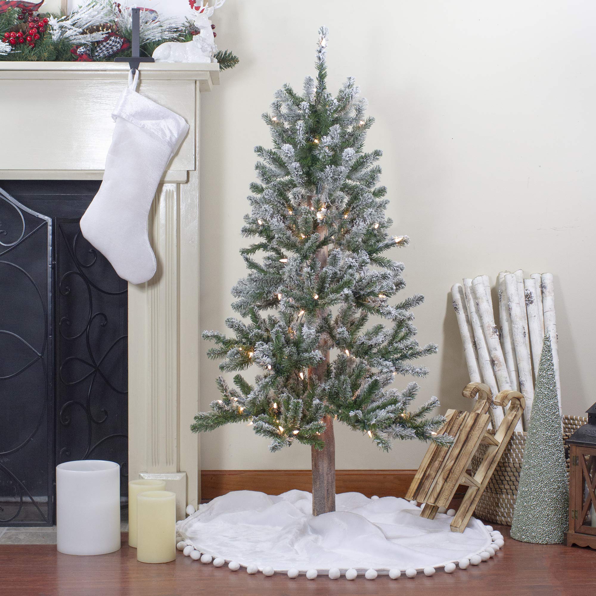 Northlight 4' Pre-Lit Flocked Alpine Artificial Christmas Tree with Clear Lights - Perfect for Small Spaces, Apartments & Holiday Decor