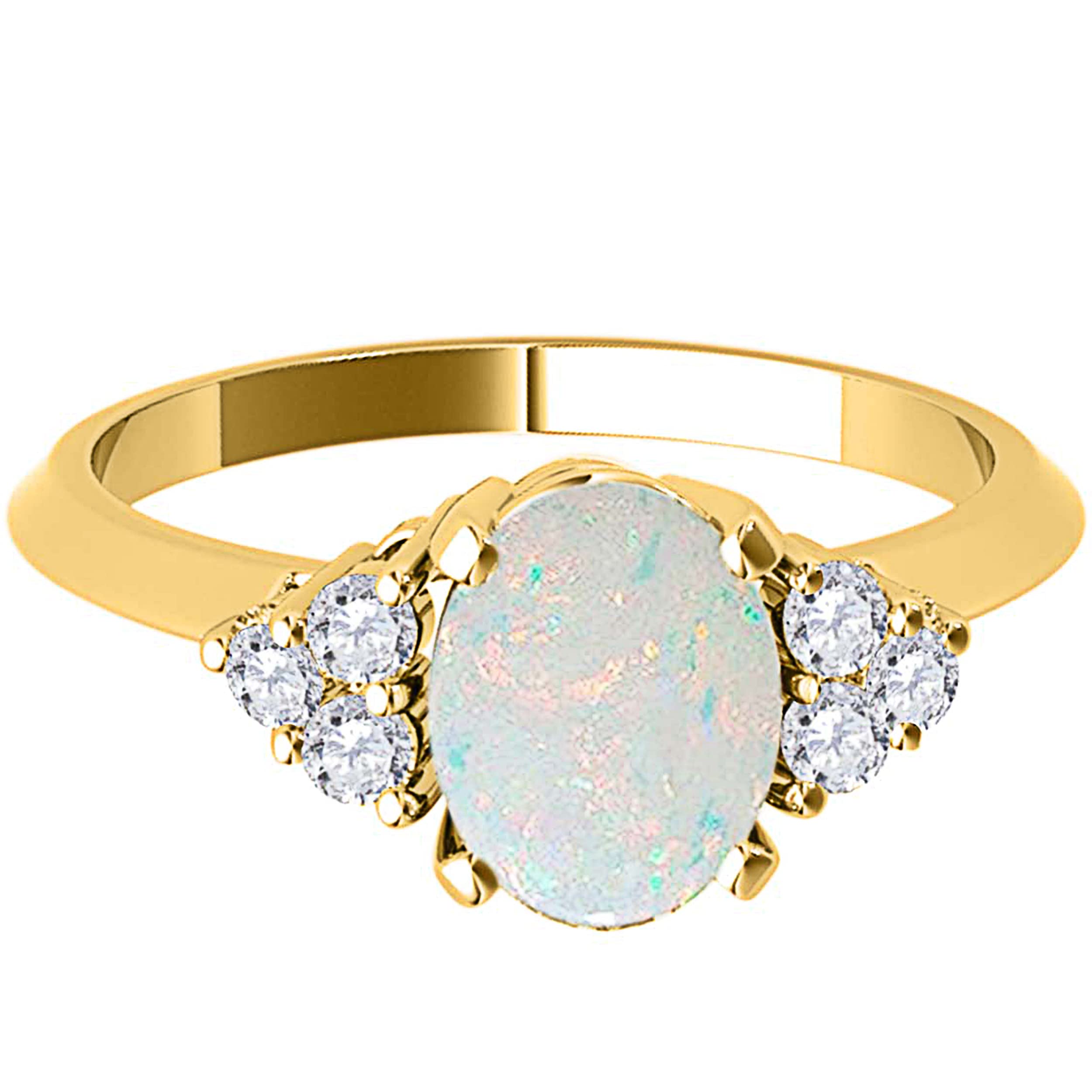 10K Yellow Gold Opal & Diamond Engagement Ring for Women - 1.53 Carat Gray Round Cut Prong Setting Wedding Jewelry | Perfect for Proposals, Anniversaries & Special Occasions
