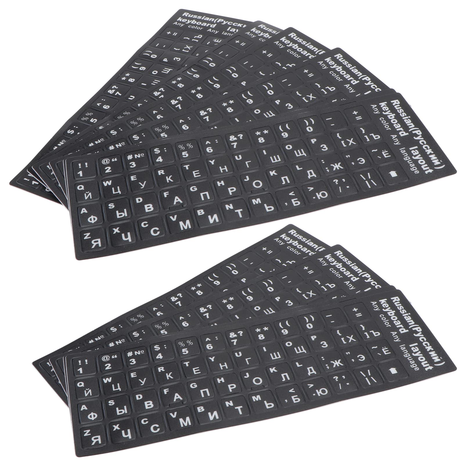 Mobestech 10Pcs Russian Keyboard Letter Stickers - Custom PC Key Stickers for Laptop & Desktop (Black Background White Letters) - Perfect for Typing in Russian on Any Keyboard