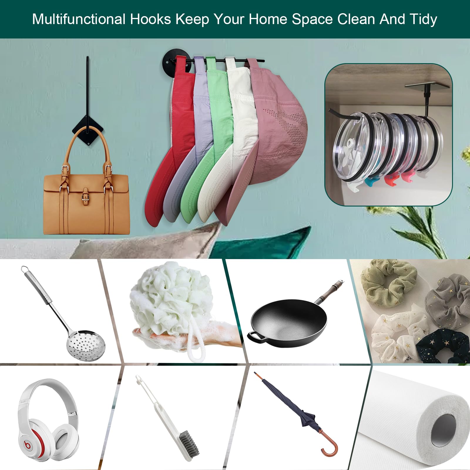6.6-Inch Rotating Tumbler Lid Organizer - Multi-Functional Cup Lid Holder & Hat Rack - 360° Adjustable Glass Lid Hooks - Perfect for Kitchen Storage, Wall Mount Cap Display & Drinkware Organization (1-Pack)