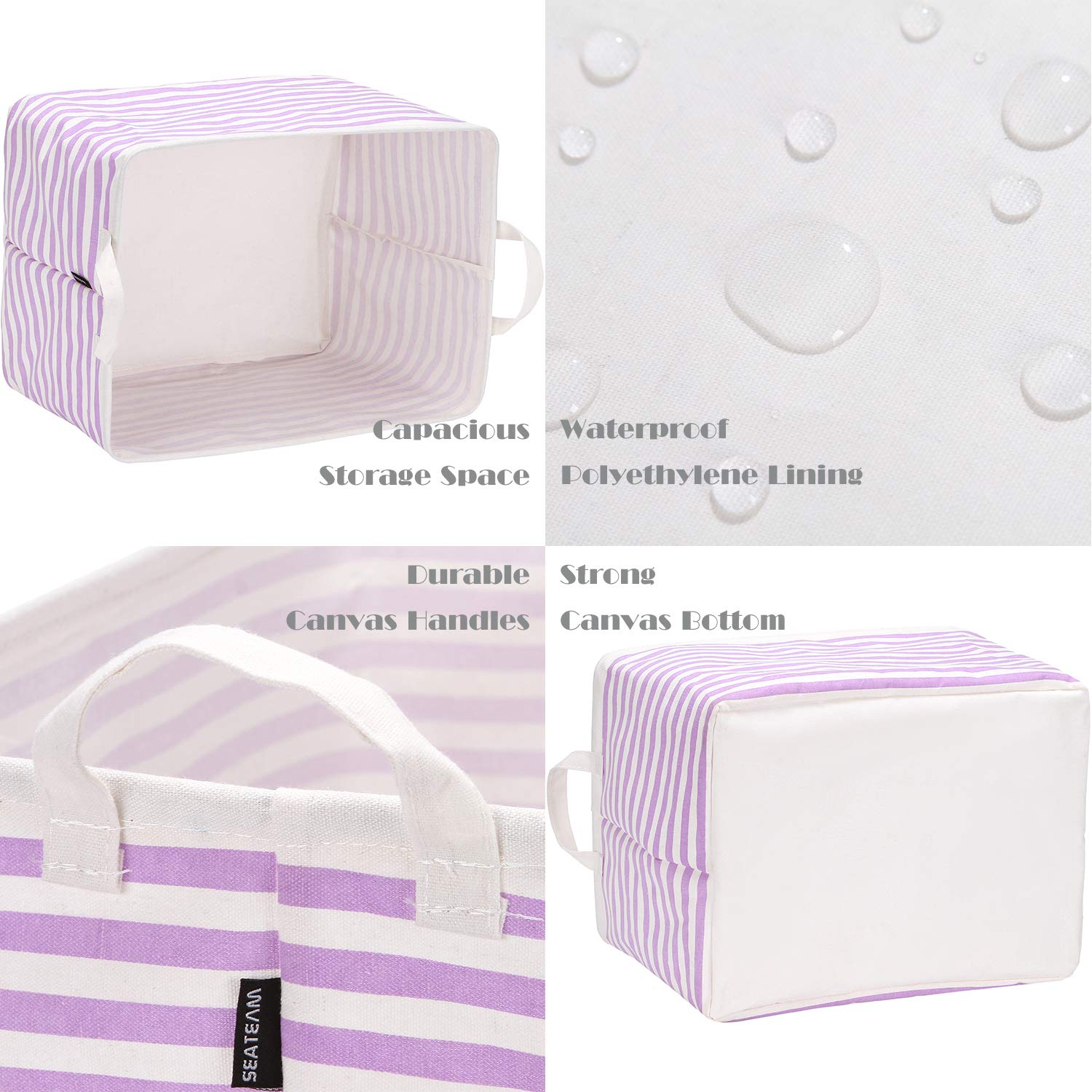 Foldable Canvas Storage Basket with Handles - Waterproof Collapsible Fabric Bin for Closet, Shelf & Home Organization - 16.5 x 11.8 x 9.8 Inch Purple Stripe Rectangle Box - Perfect for Bedroom, Bathroom & Kids Room Storage