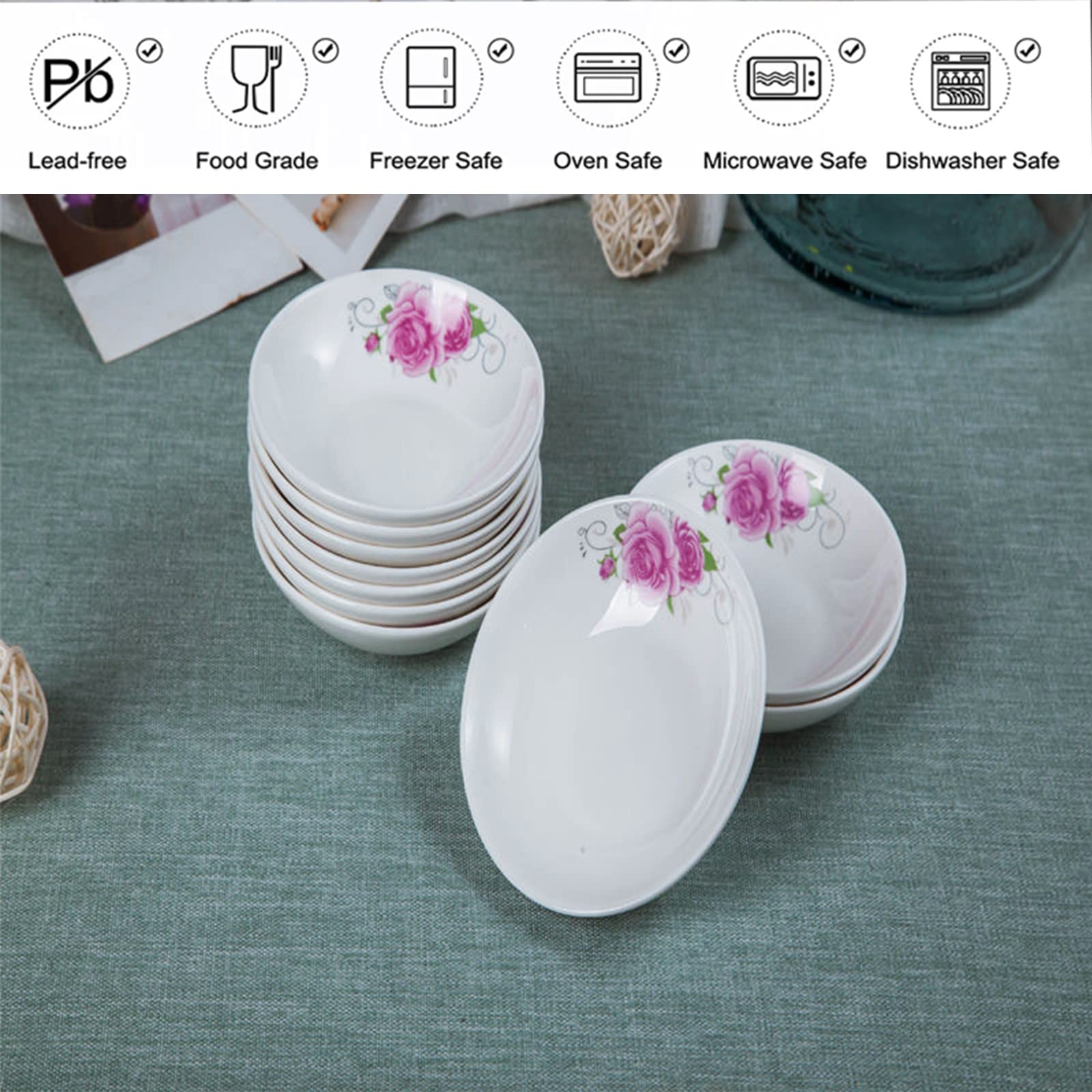 4-Pack Floral Ceramic Saucer Dishes - 4 Inch Decorative Appetizer Plates for Sushi, Snacks, Condiments & Seasonings | Perfect for Japanese Dining, Tea Parties & Home Decor