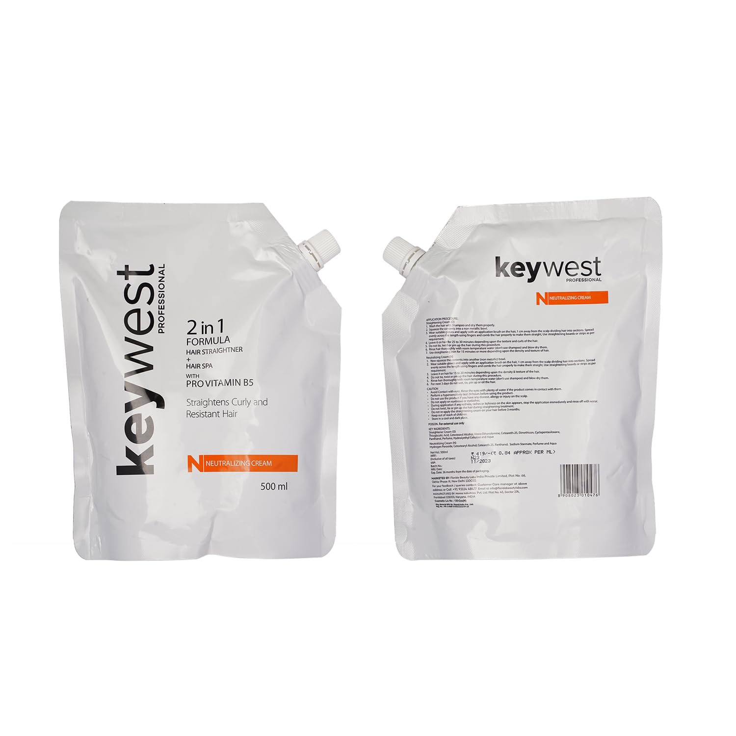 Keywest Professional Hair Neutralizing Cream - 500ml | 2in1 Formula Hair Straightener & Hair Spa Treatment with Vitamin B5 | Smooths Curly & Resistant Hair | Salon-Quality Results for Home Use