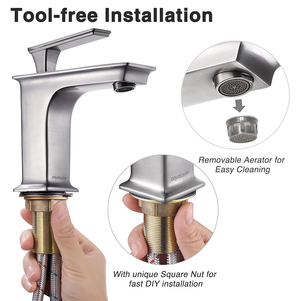 Aquaterior Single Handle Bathroom Faucet for Sink - 6.7 Inch Height, Brushed Nickel Finish | Perfect for Modern Vanities, Powder Rooms & Guest Bathrooms