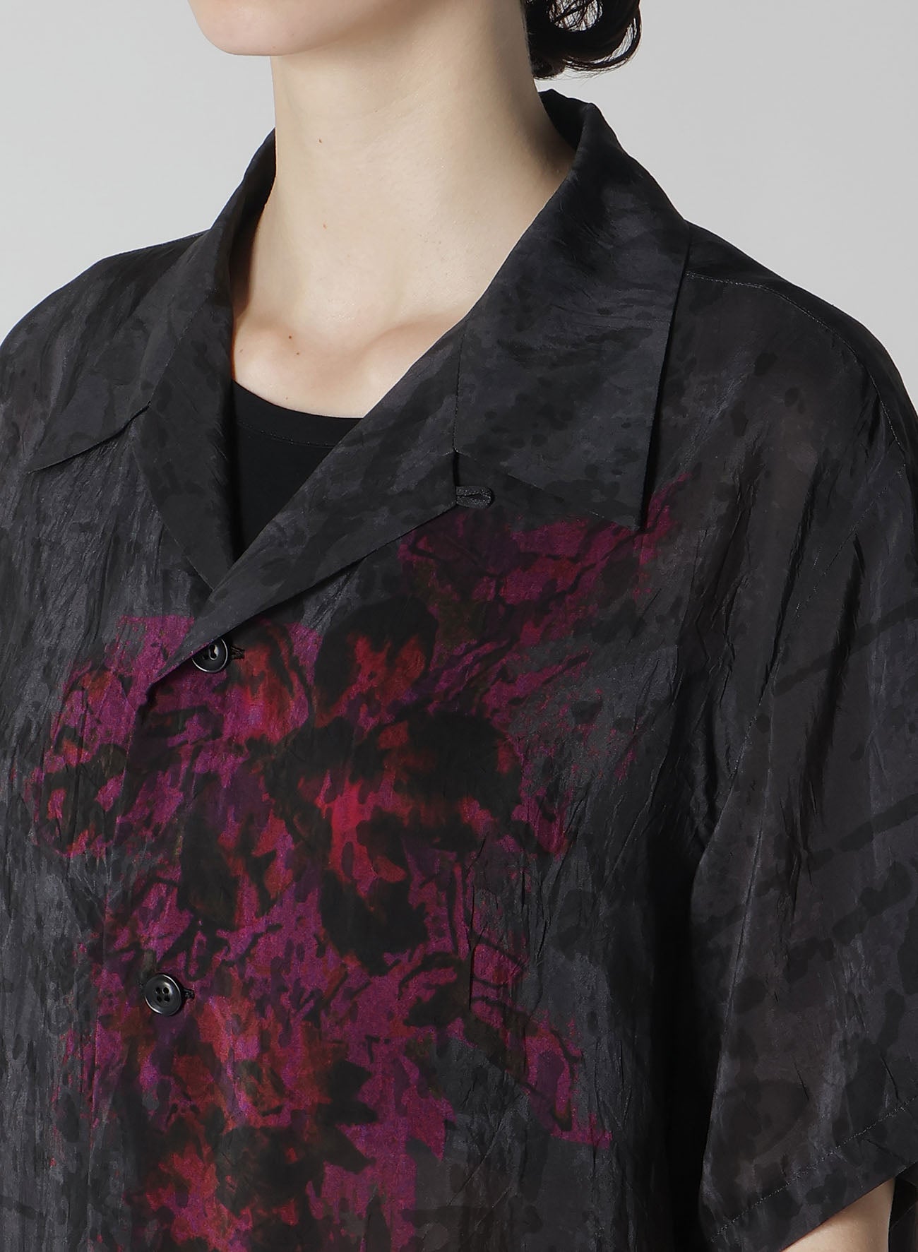 **Cupro Lawn Floral & Asphalt Print Shirt – Lightweight & Breathable for Summer, Casual Wear, and Office Outfits**